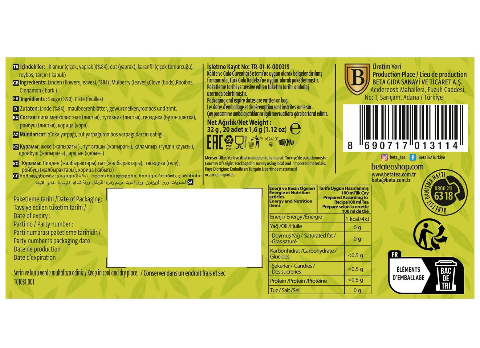 Ihlamur Çayı 20 Adet - Beta Herbtea Collection