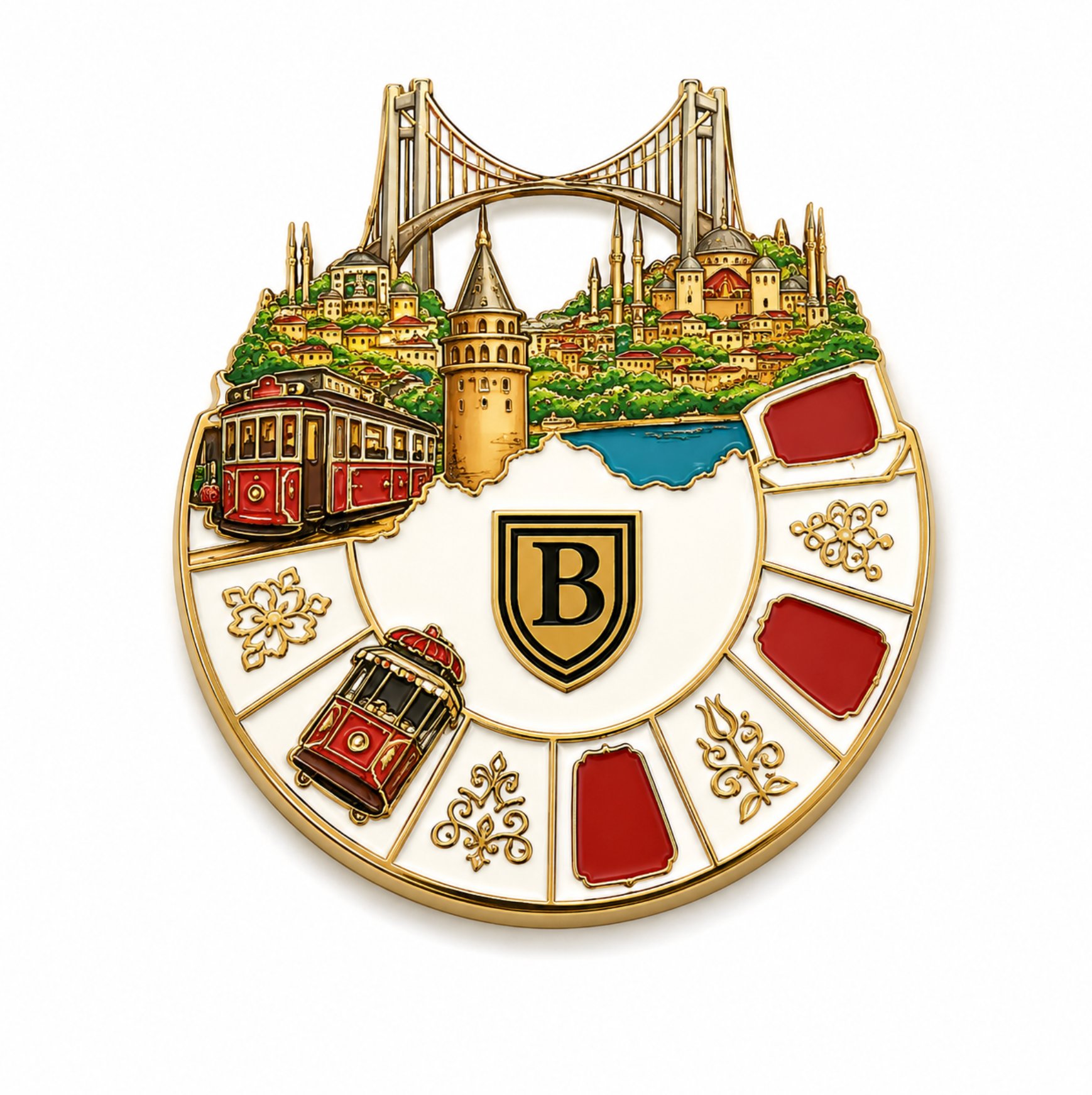 İstanbul Temalı Çay Tabağı Mine Rozet - Yaka Pini - Galata Kulesi, Ayasofya, Boğaz Temalı Broş (BA4862)