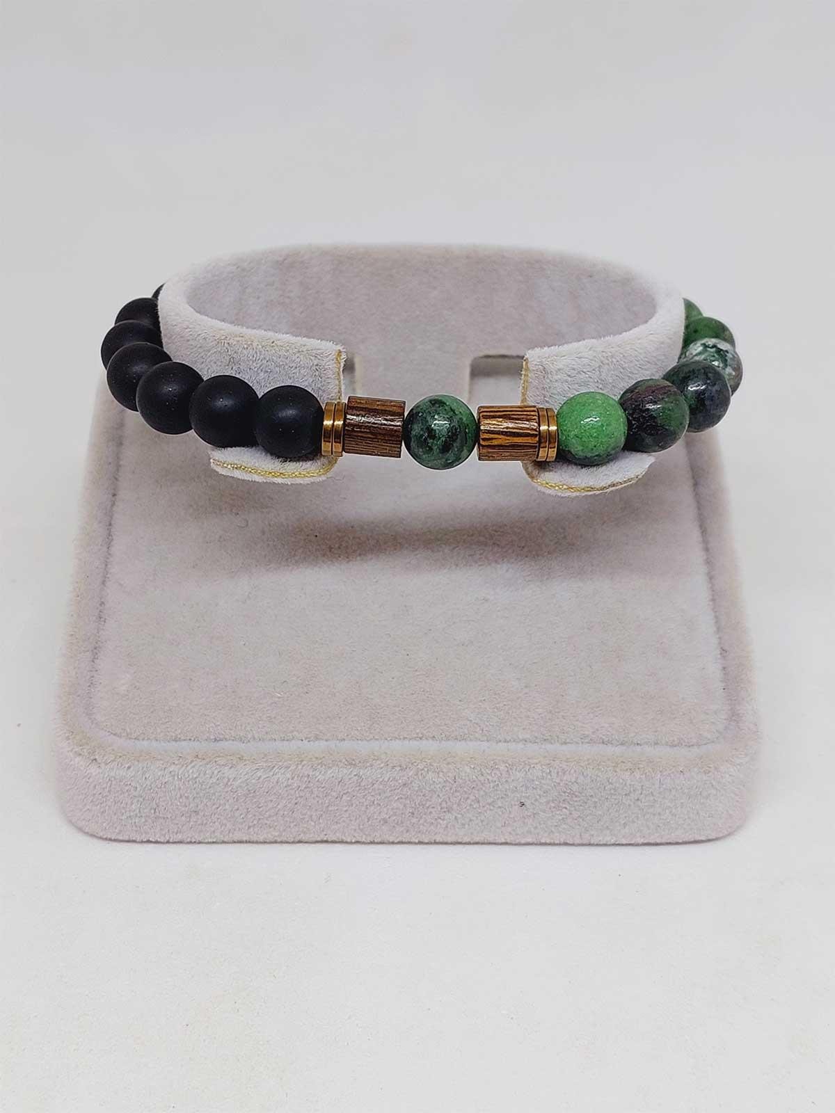 Anyolit (Rubizoit, Rubyzoisit) & Oniks Taşı 8mm Unisex Tasarım Bileklik Hawaii Model (3905)