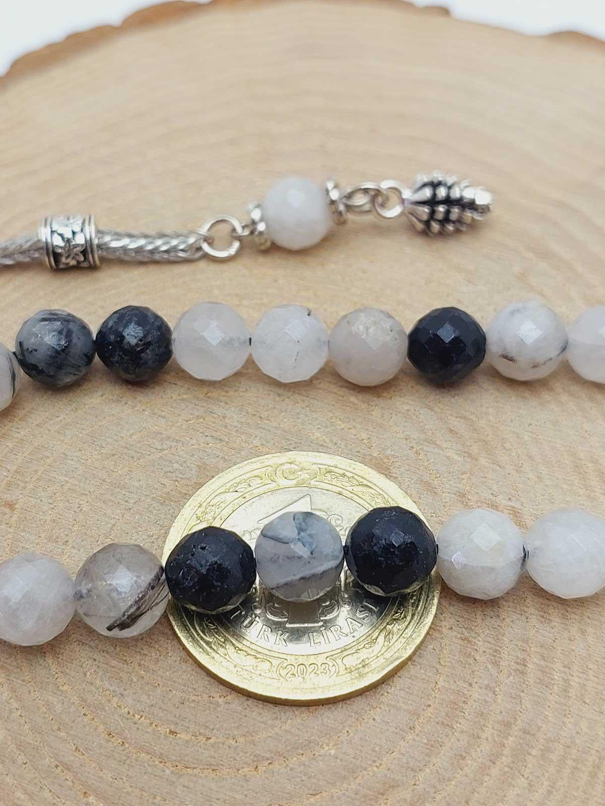 Beril (Rutil Kuvars) Taşı Üst Segment Faset Kesim 33lük Tesbih 8mm (36515)