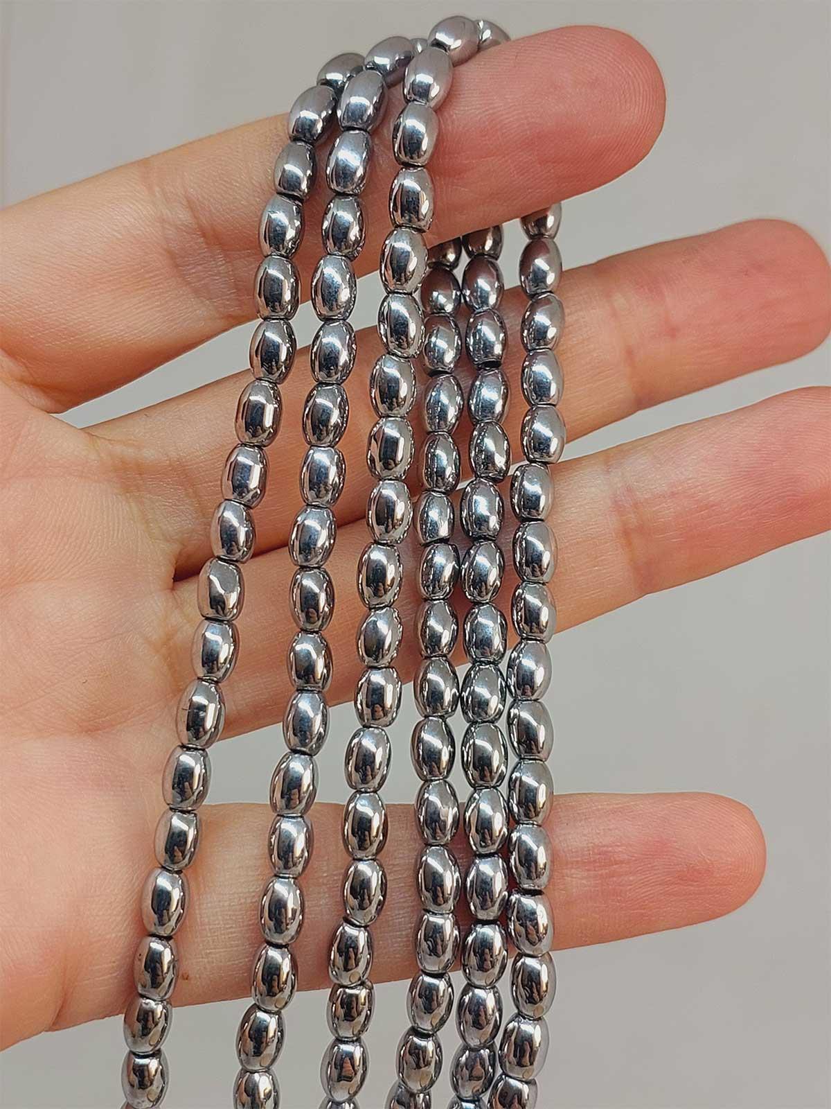 Çeyrek Dizi (9cm uzunluğundadır!) Hematit Taşı Arpa Kesim Çeyrek Dizi 4*5.5mm (49640)