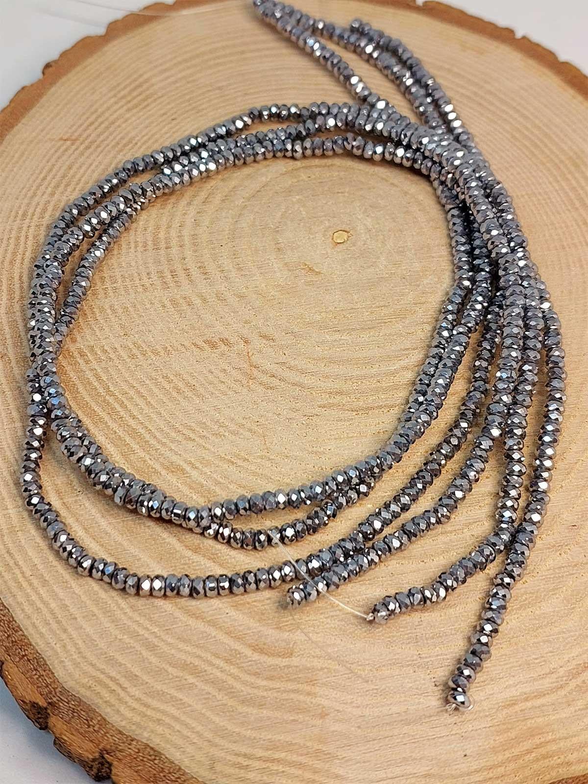 Çeyrek Dizi (9cm uzunluğundadır!) Hematit Taşı Rondela Faset Kesim Çeyrek Dizi 3*1.5mm (41225)
