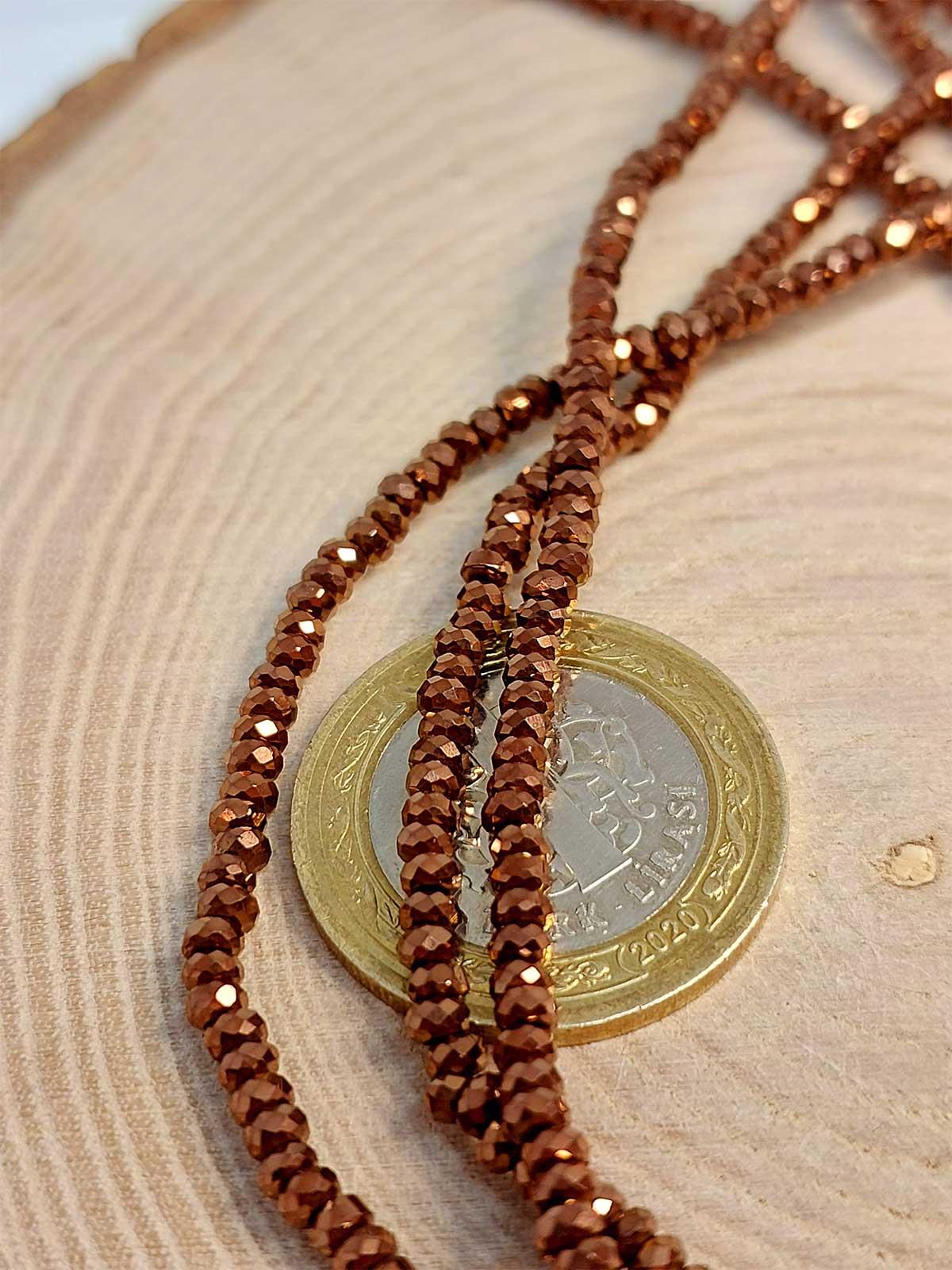 Çeyrek Dizi (9cm uzunluğundadır!) Hematit Taşı Rondela Faset Kesim Çeyrek Dizi 3*1.5mm (41235)