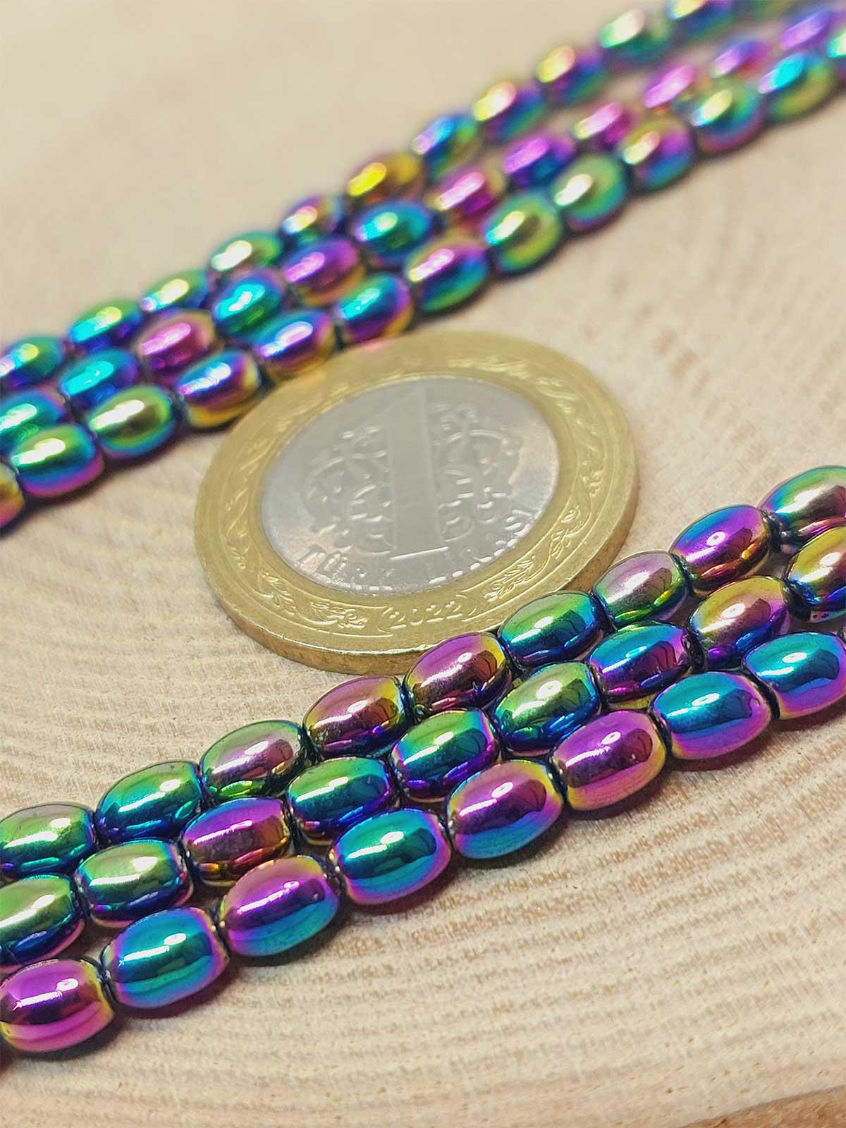 Çeyrek Dizi (9cm uzunluğundadır!) Hematit Taşı Arpa Kesim Çeyrek Dizi 4*5.5mm (49632)