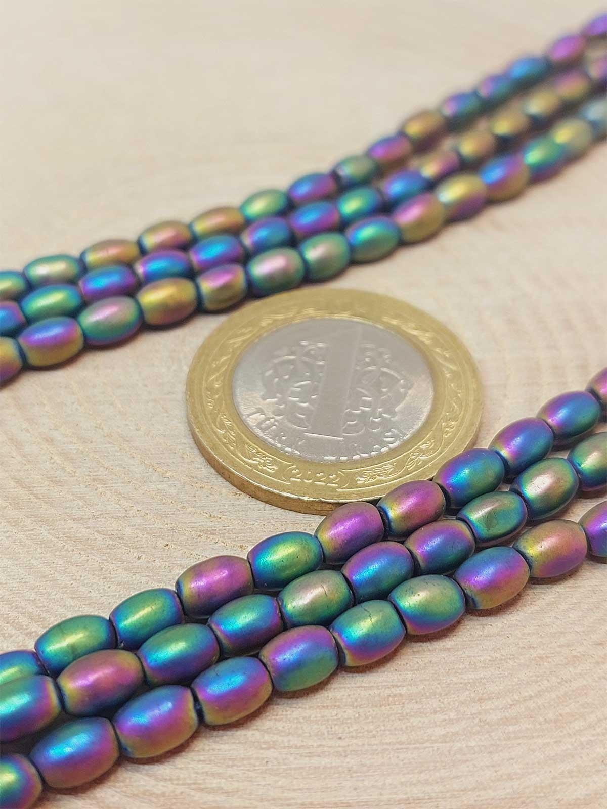 Çeyrek Dizi (9cm uzunluğundadır!) Hematit Taşı Arpa Kesim Çeyrek Dizi 4*5.5mm (49638)