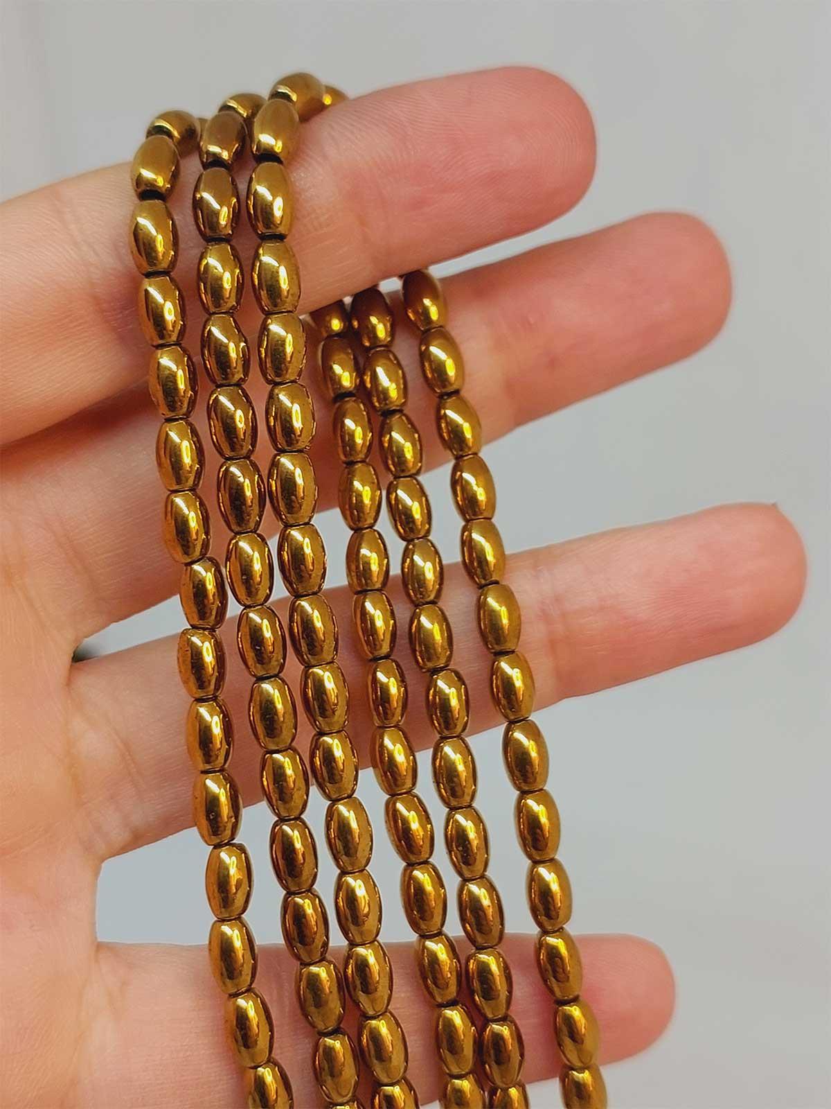 Çeyrek Dizi (9cm uzunluğundadır!) Hematit Taşı Arpa Kesim Çeyrek Dizi 4*5.5mm (49642)