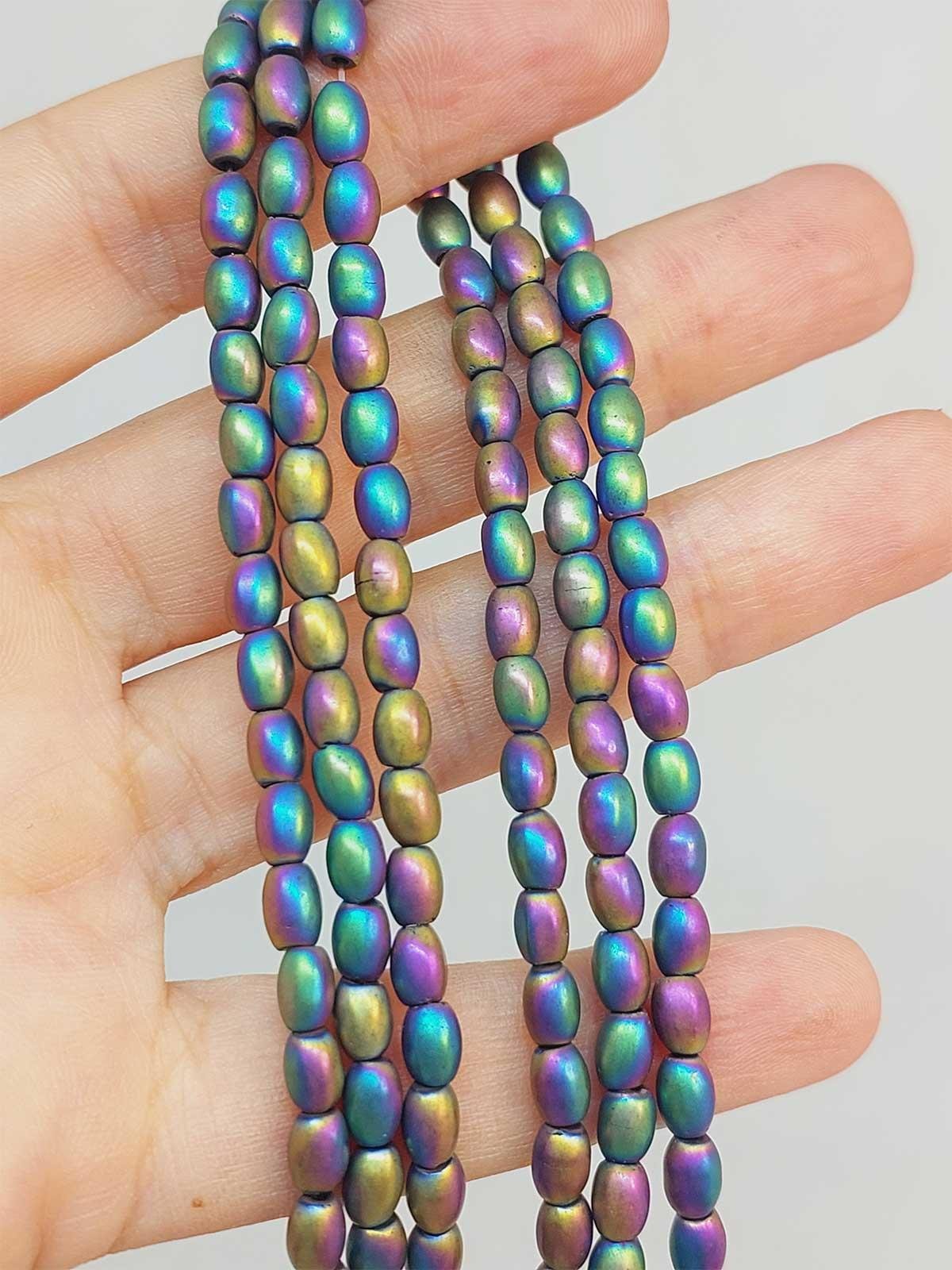 Çeyrek Dizi (9cm uzunluğundadır!) Hematit Taşı Arpa Kesim Çeyrek Dizi 4*5.5mm (49638)