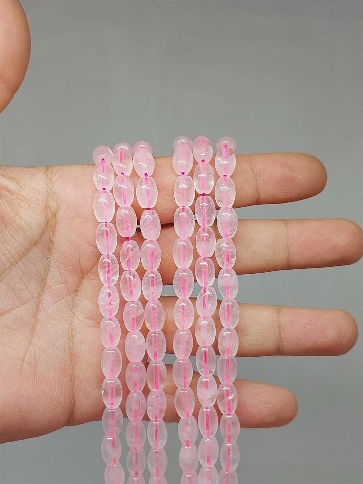 Çeyrek Dizi (9cm uzunluğundadır!) Pembe Kuvars Taşı Arpa Kesim Çeyrek Dizi 6*8.5mm (51114)