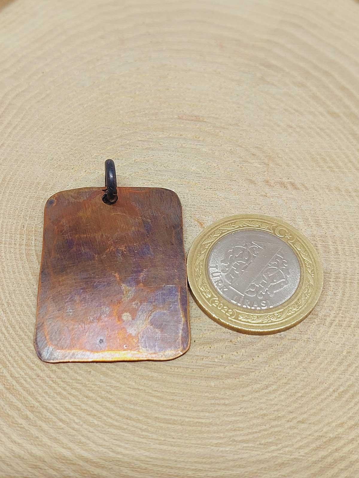 Otantik El Yapımı Plaka Bakır Kolye Ucu (55526)