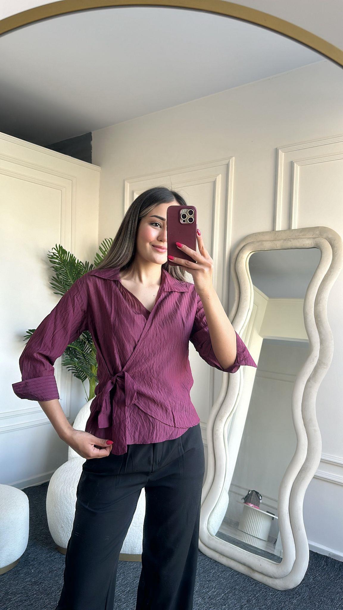 Bordo Yandan Bağlamalı Gömlek