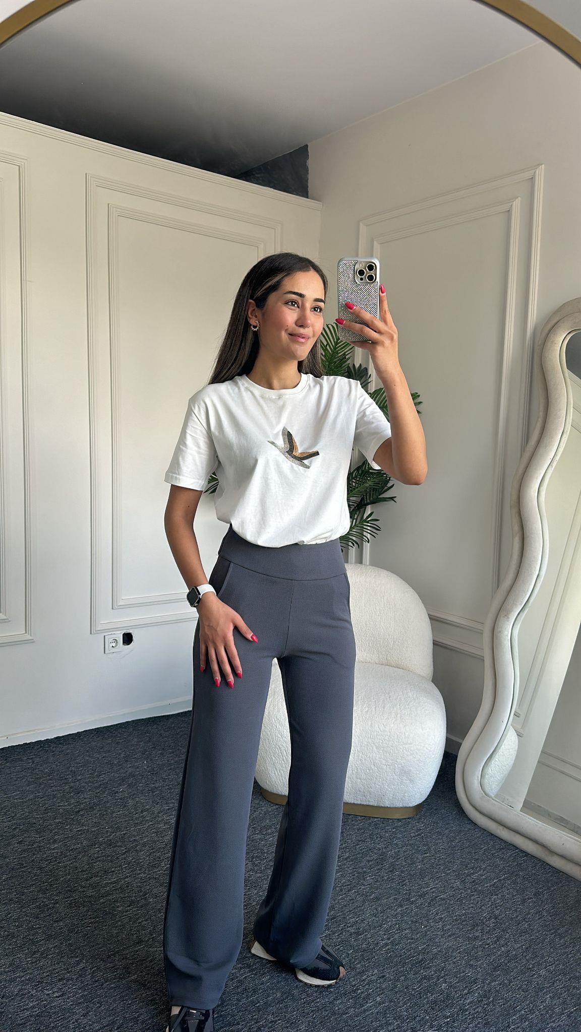 Füme Korsaj Kemer Palazzo Pantolon