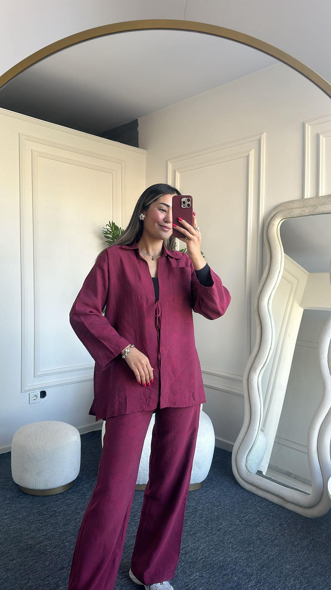İkili Bordo Bağlamalı Gömlekli Takım