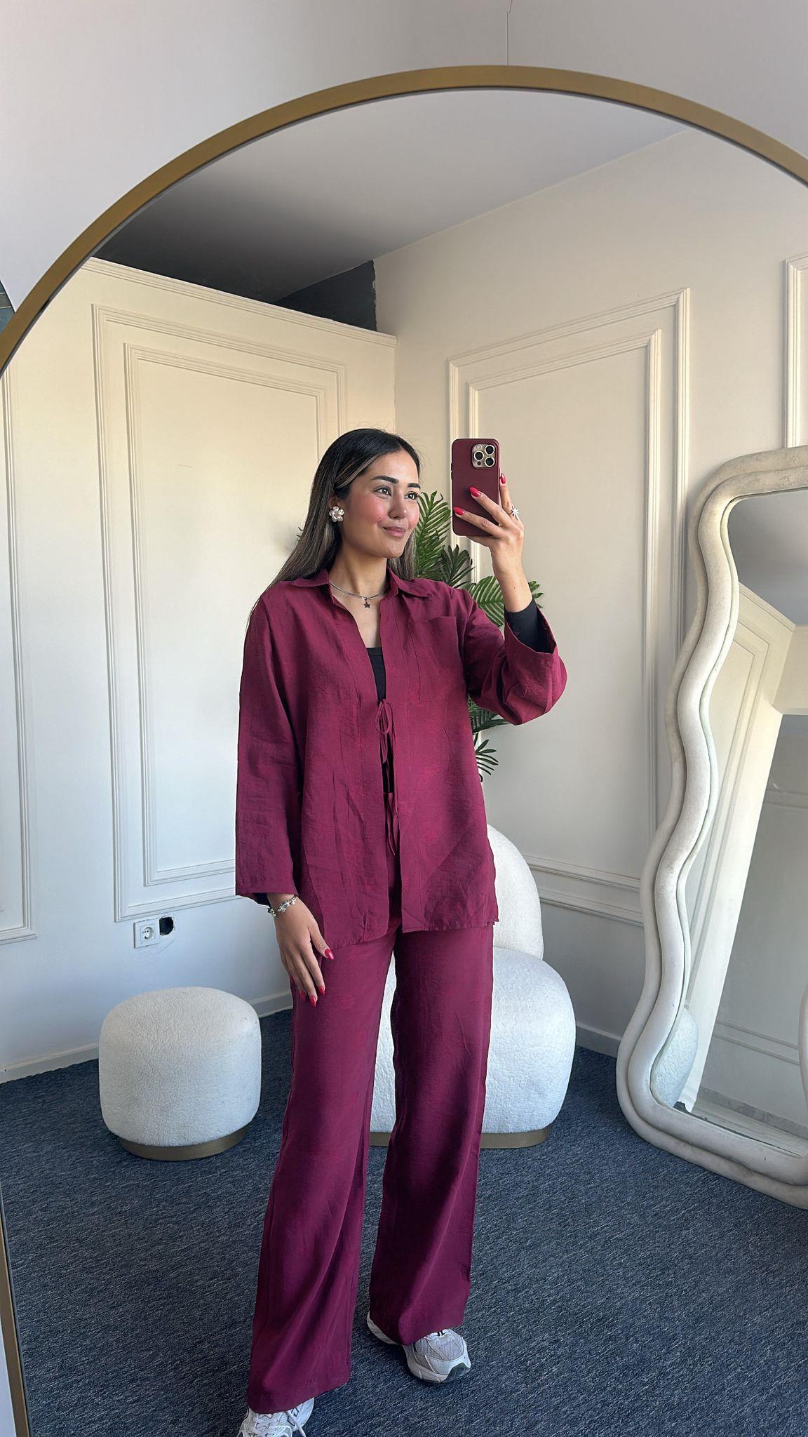 İkili Bordo Bağlamalı Gömlekli Takım