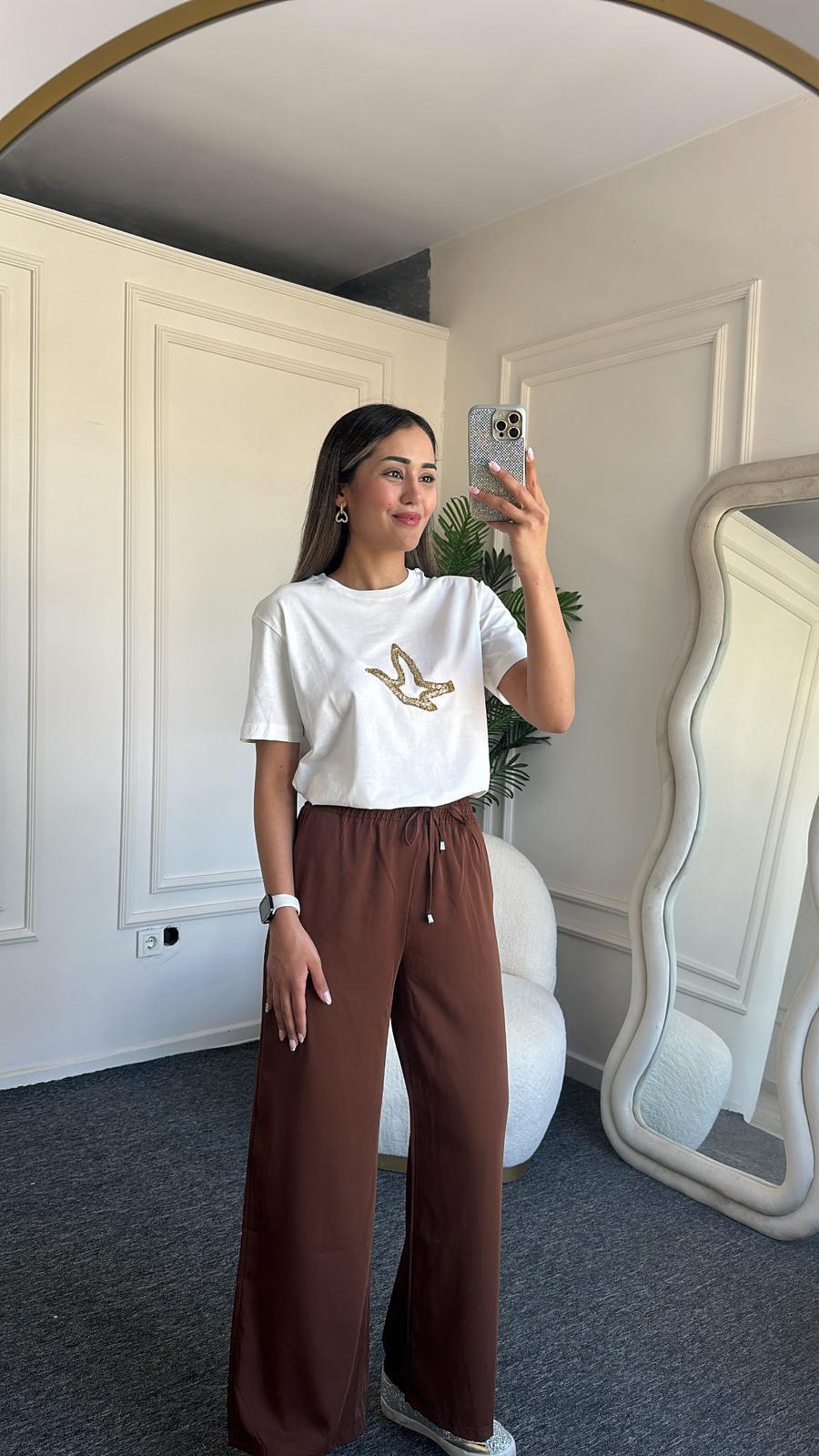 Kahverengi Beli Lastikli Tensel Pantolon