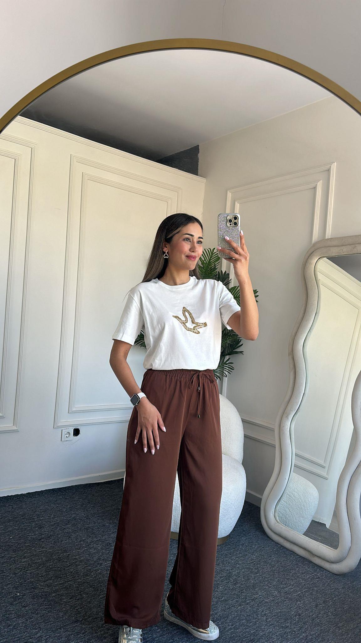 Kahverengi Beli Lastikli Tensel Pantolon