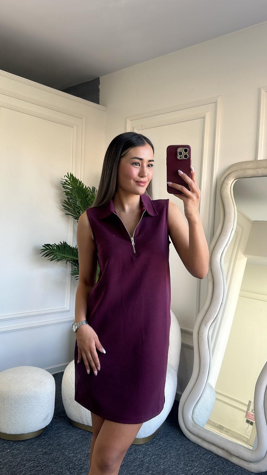 Modal Fermuarlı Elbise Bordo