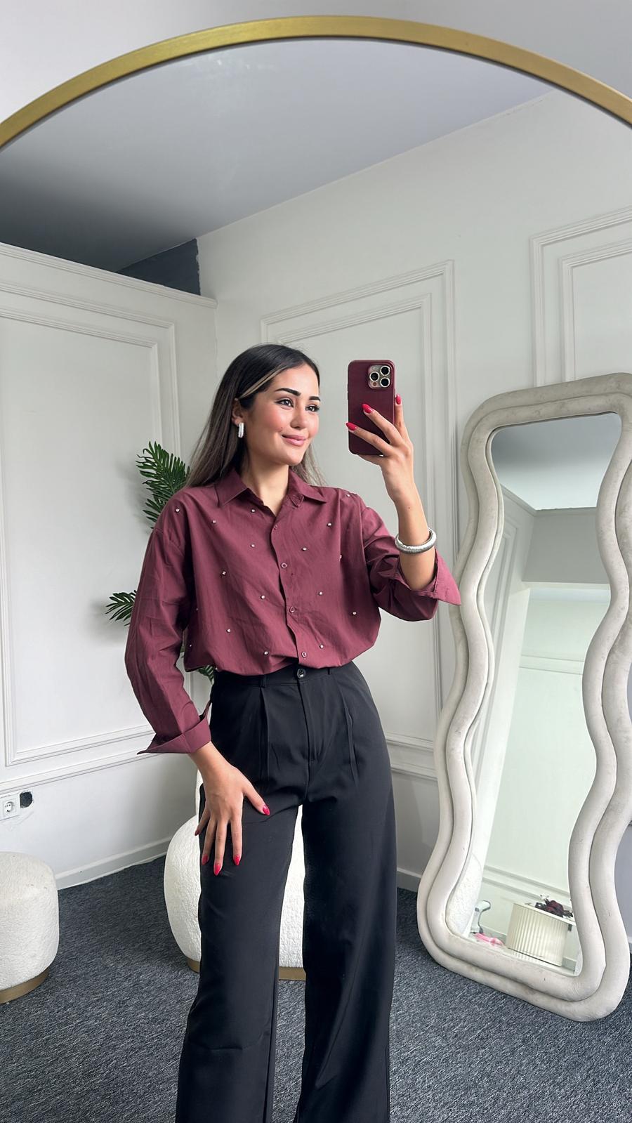 Taşlı Bordo Gömlek 