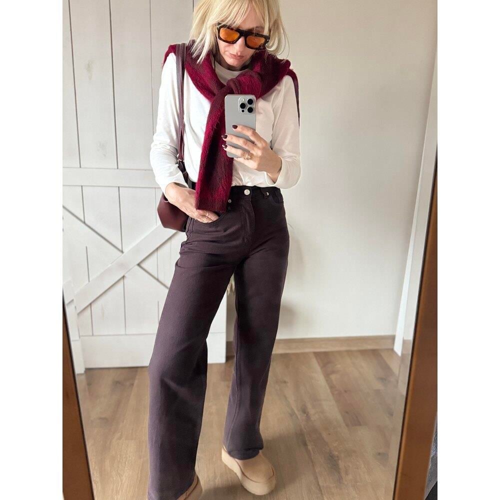  Bitter Kahvesi Straight Kesim Kadın Jean Pantolon