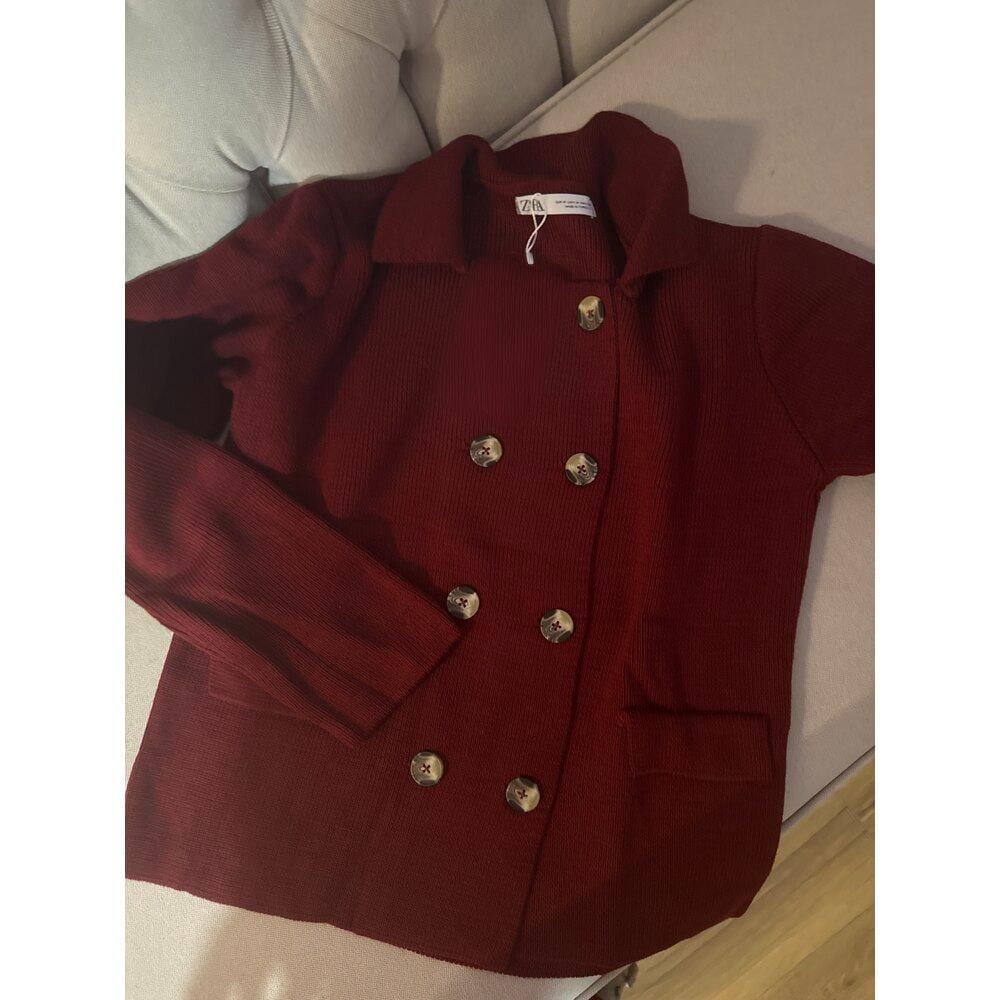  Bordo Düğme Detaylı Kadın Ceket Hırka