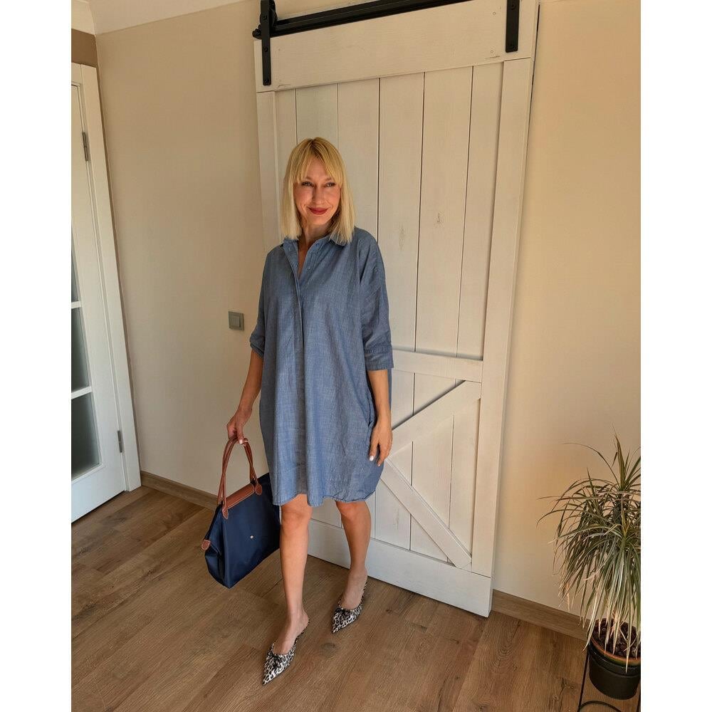  Denim Görünümlü Gömlek Elbise