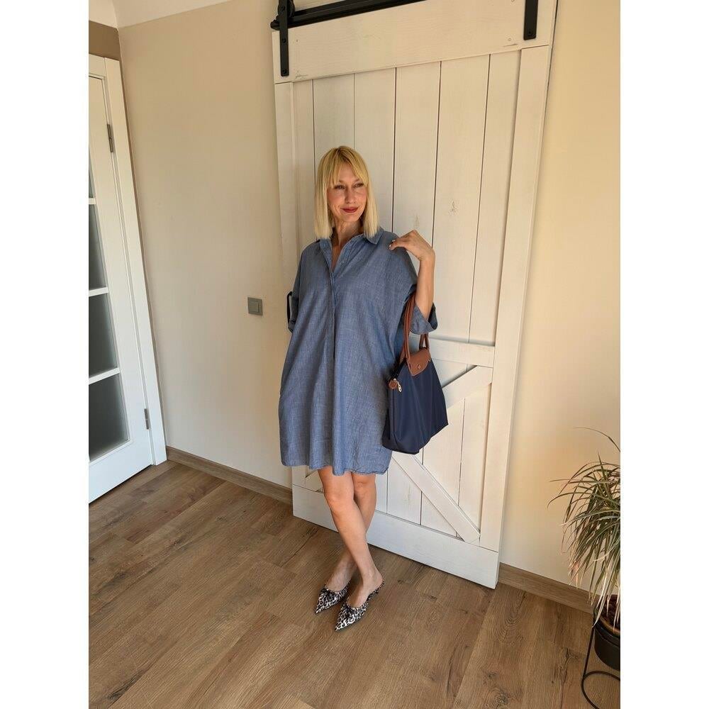  Denim Görünümlü Gömlek Elbise