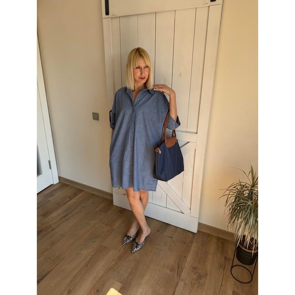  Denim Görünümlü Gömlek Elbise