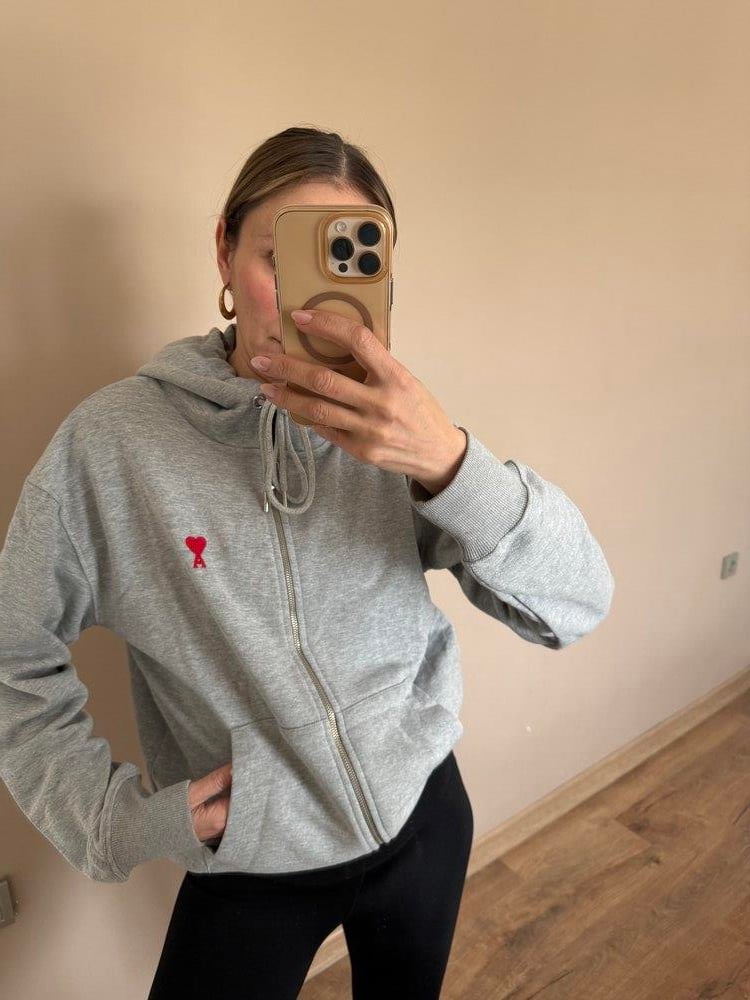 ❤️ Kapüşonlu Fermuarlı Nakış Detaylı Sweatshirt
