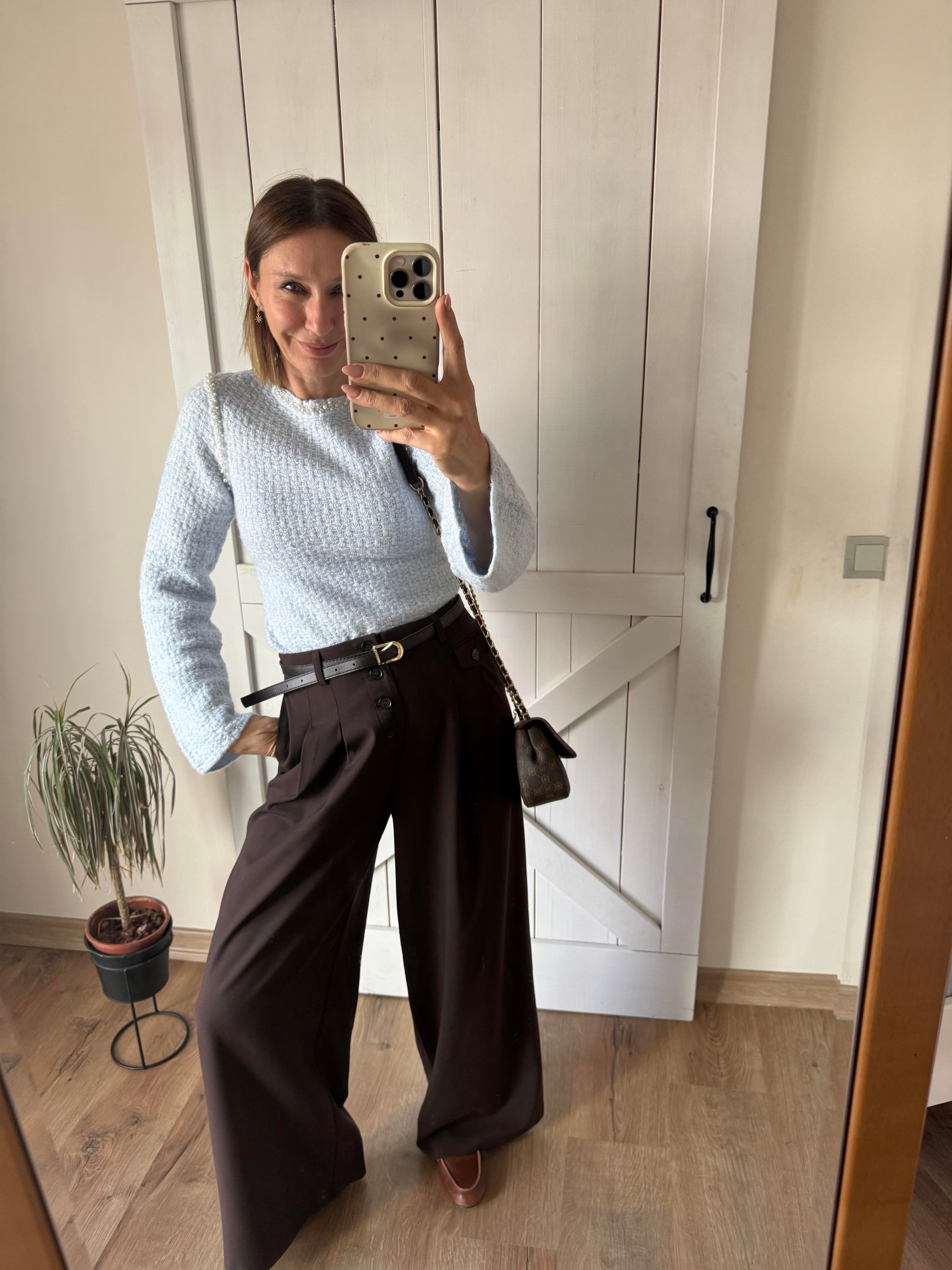 Acı Kahve Dört Düğmeli Palazzo Pantolon