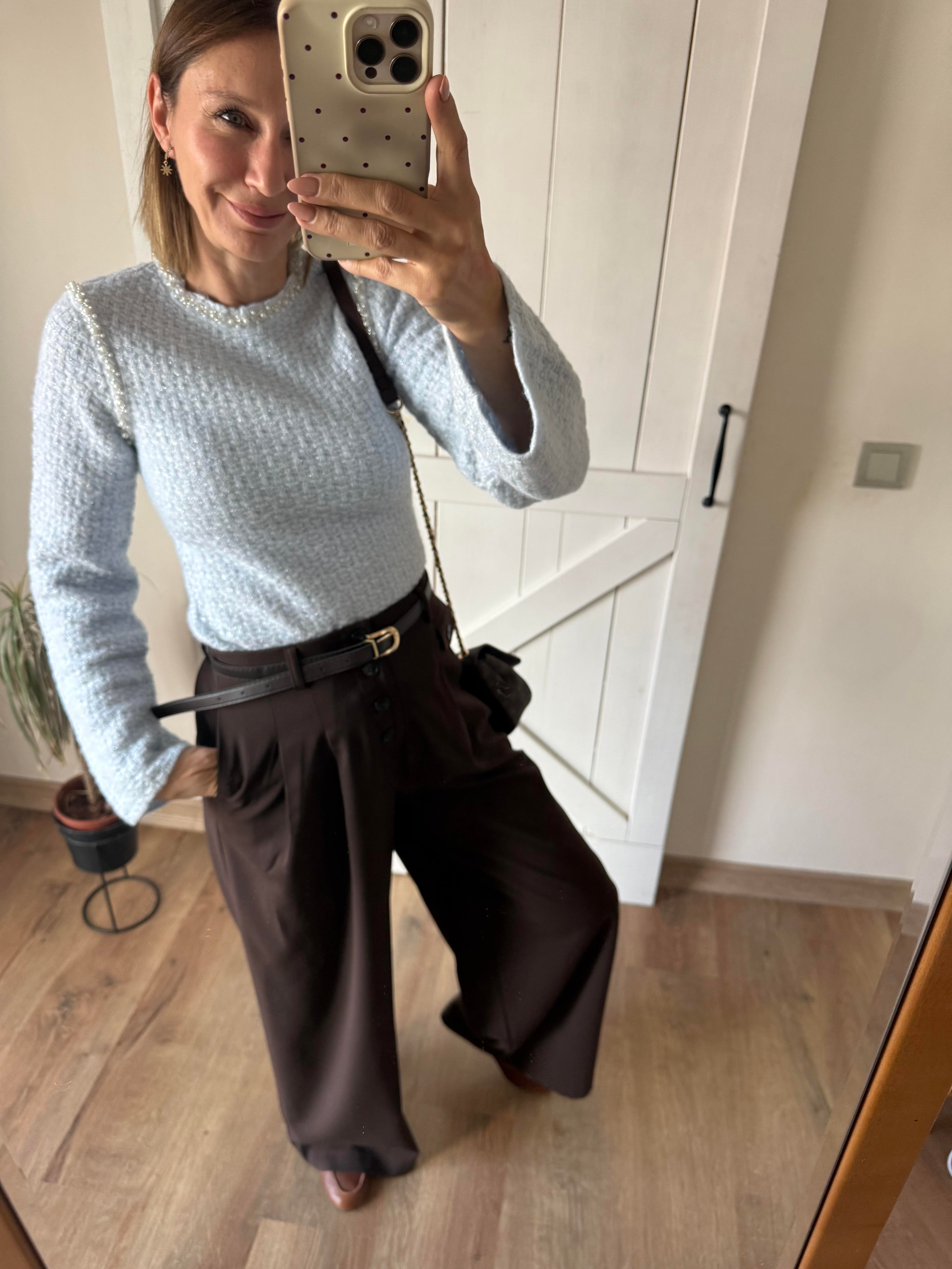 Acı Kahve Dört Düğmeli Palazzo Pantolon