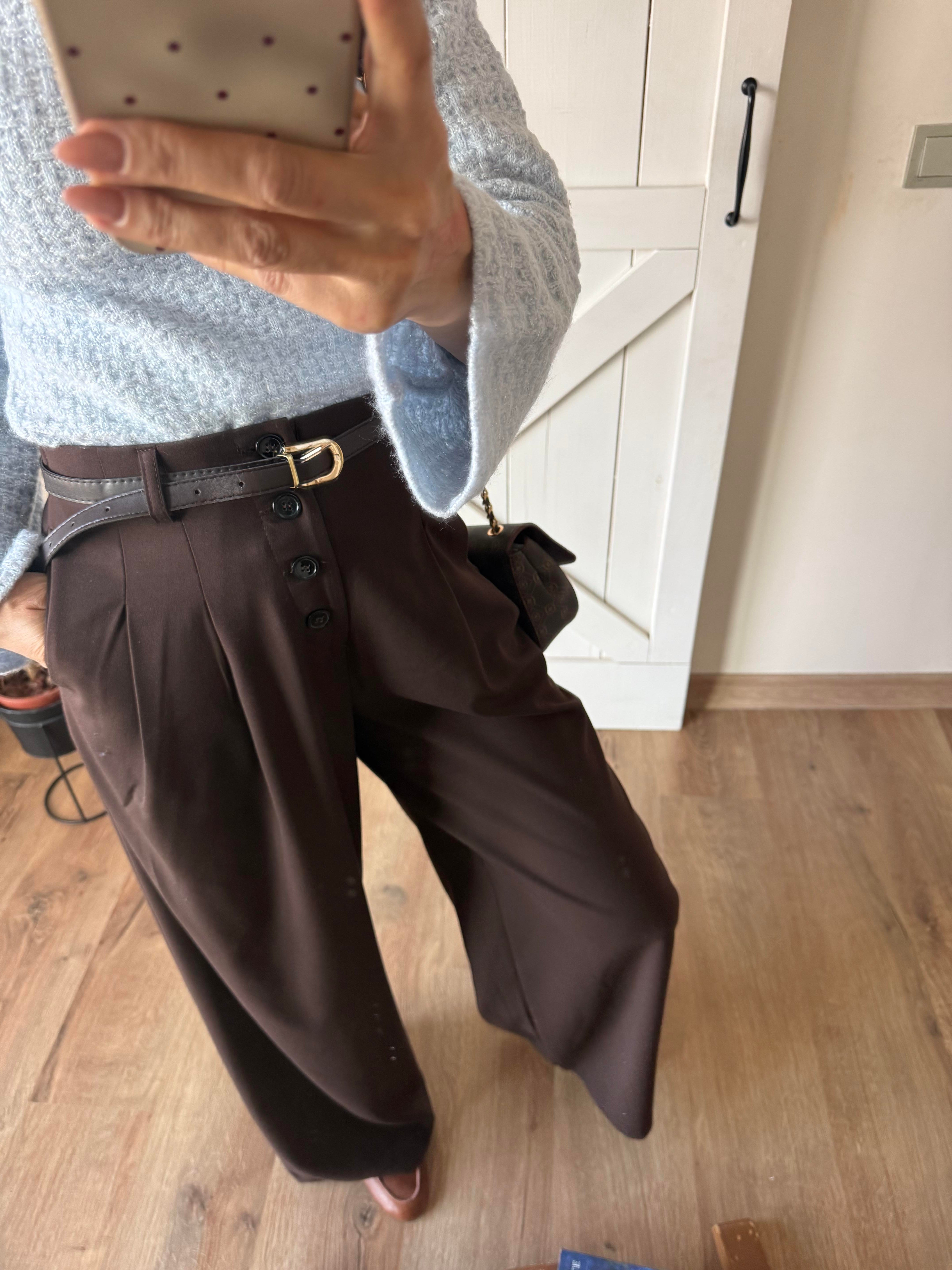 Acı Kahve Dört Düğmeli Palazzo Pantolon