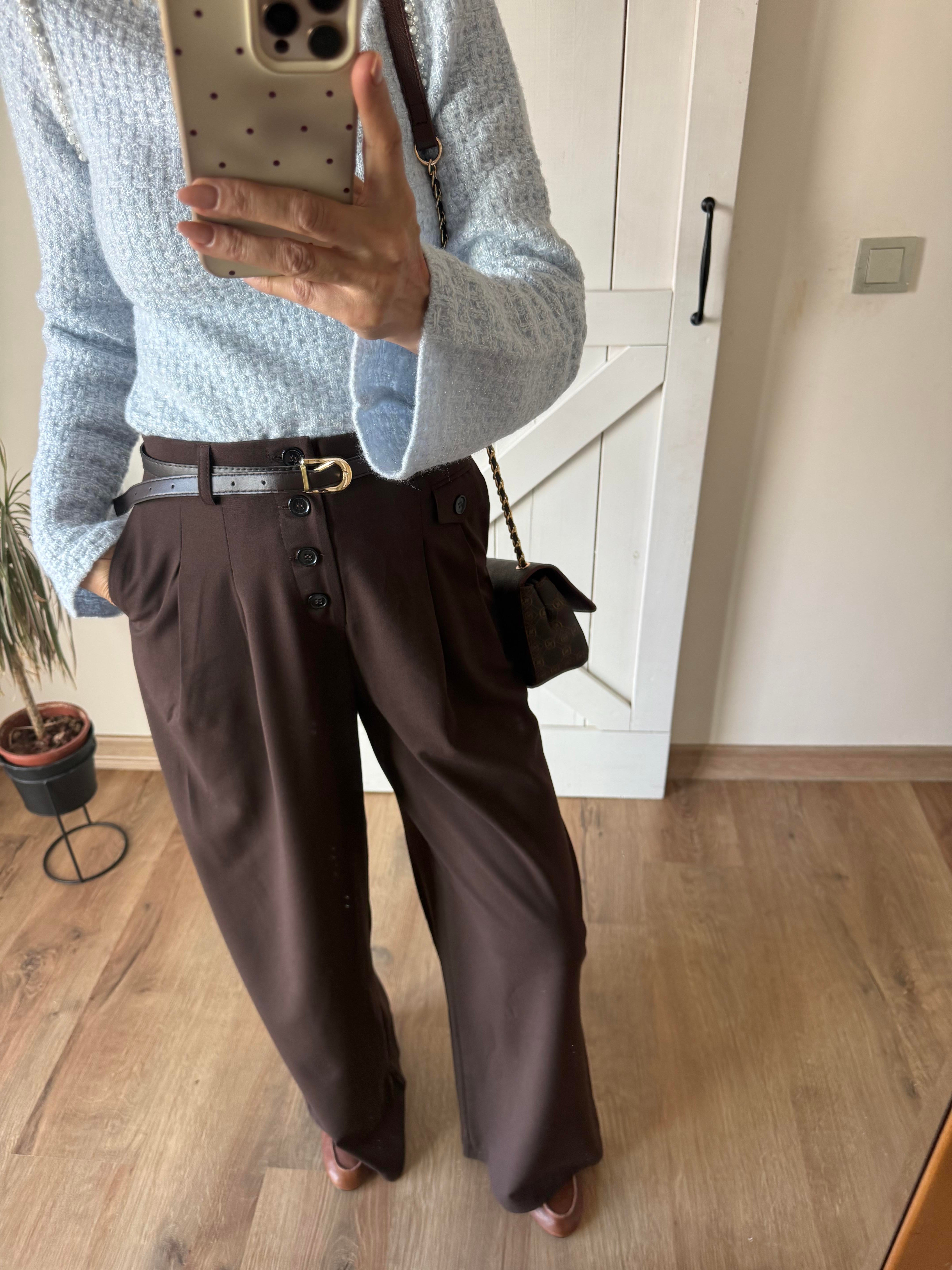 Acı Kahve Dört Düğmeli Palazzo Pantolon