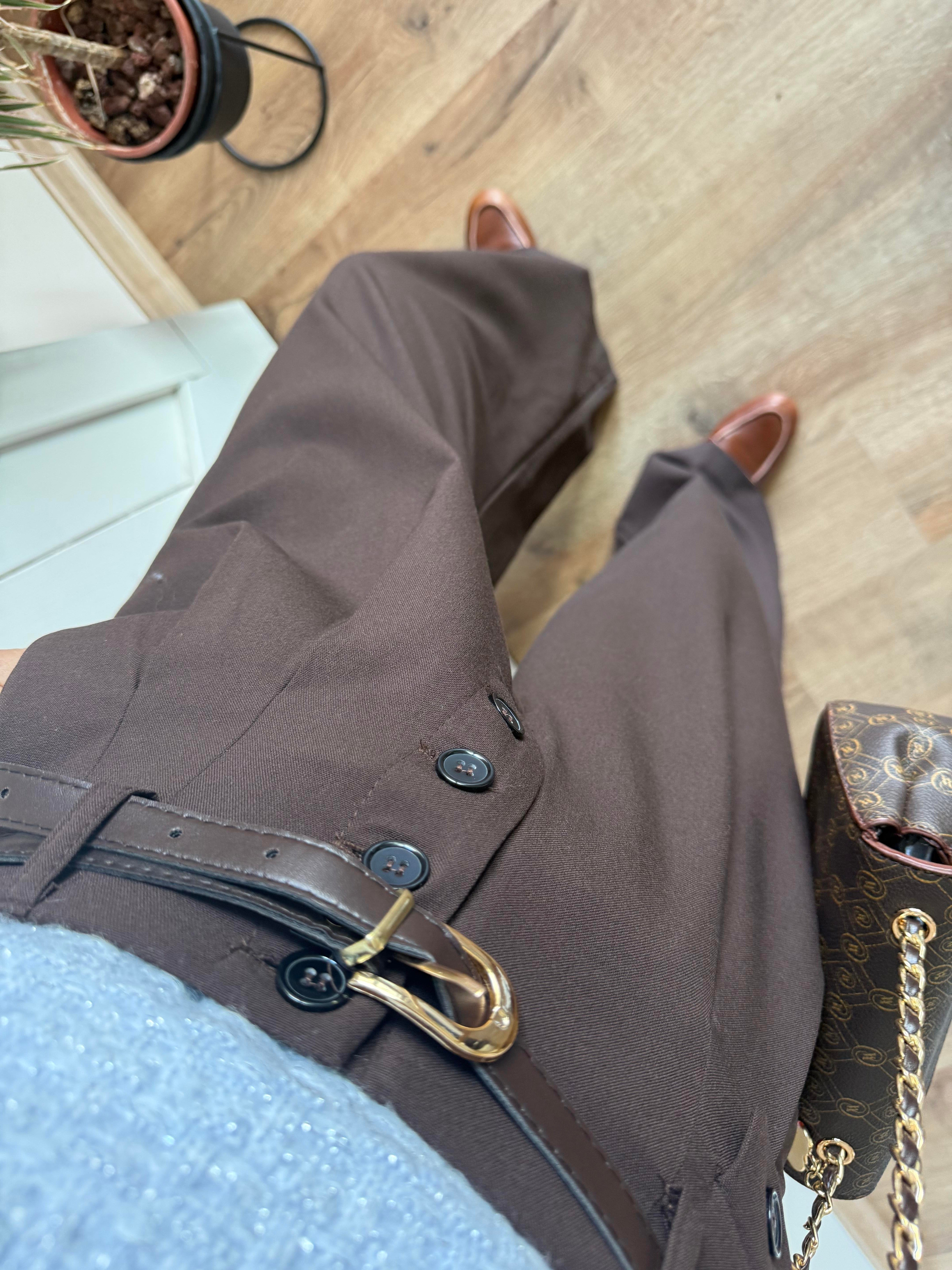 Acı Kahve Dört Düğmeli Palazzo Pantolon