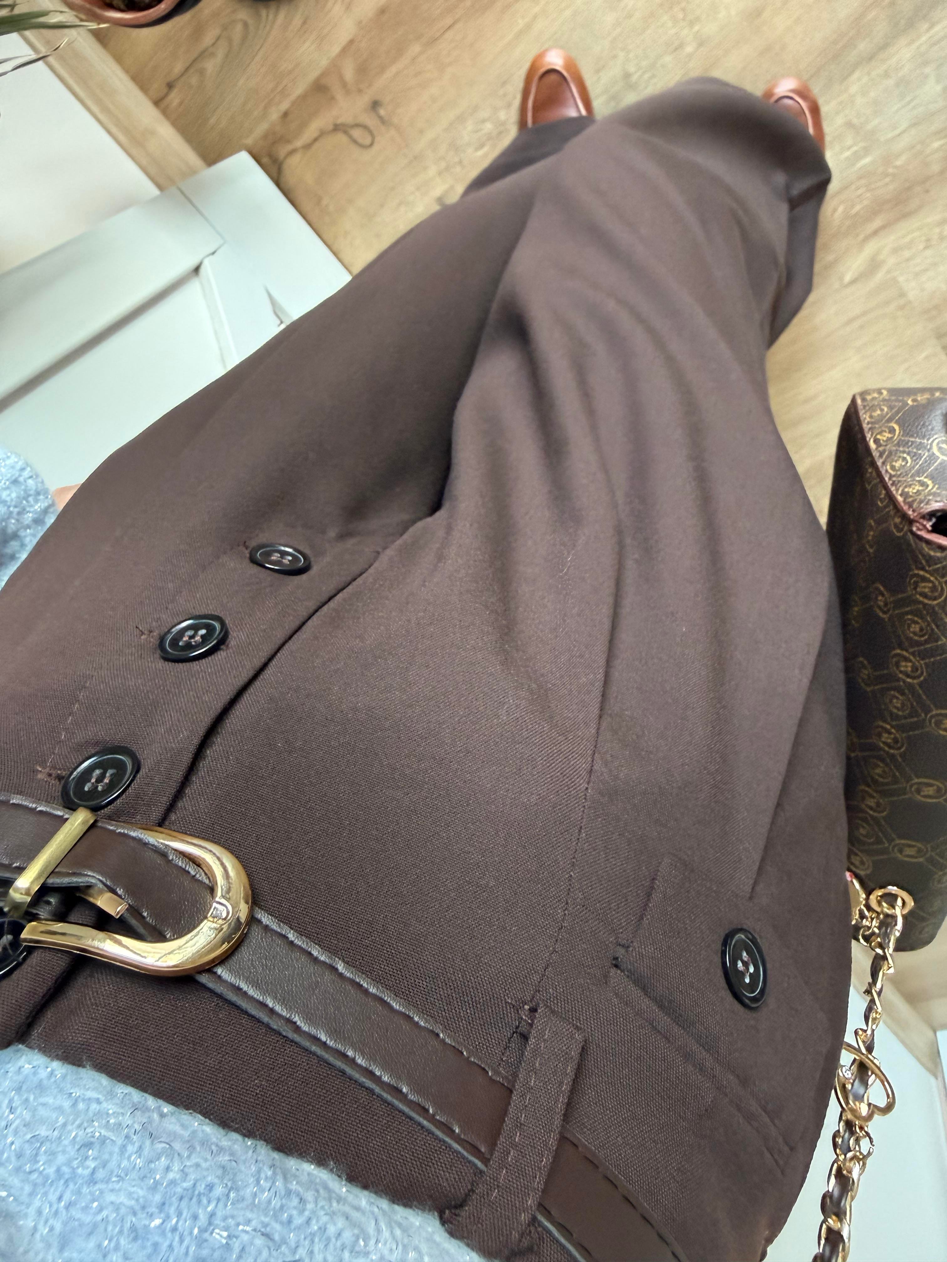 Acı Kahve Dört Düğmeli Palazzo Pantolon