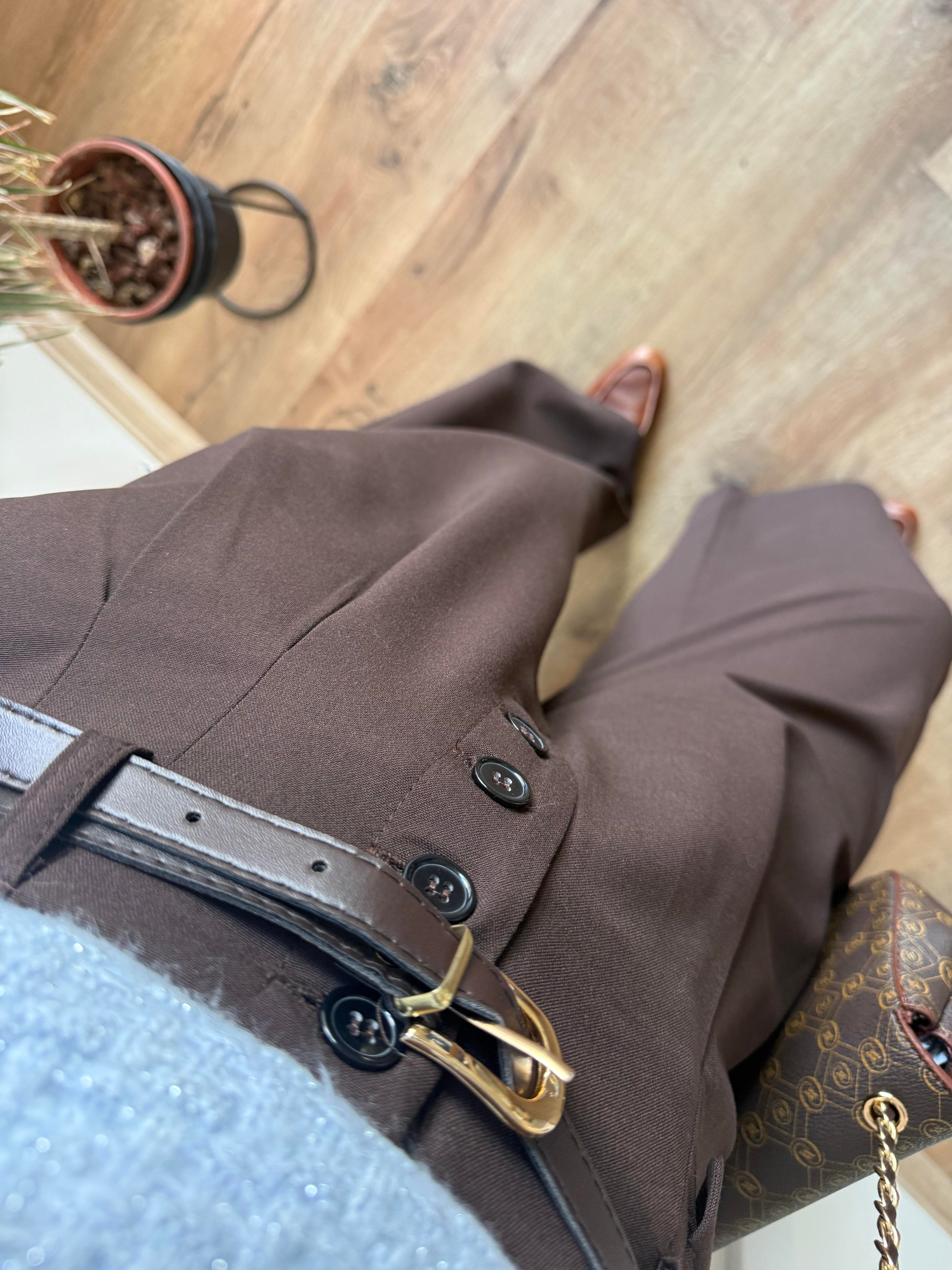 Acı Kahve Dört Düğmeli Palazzo Pantolon