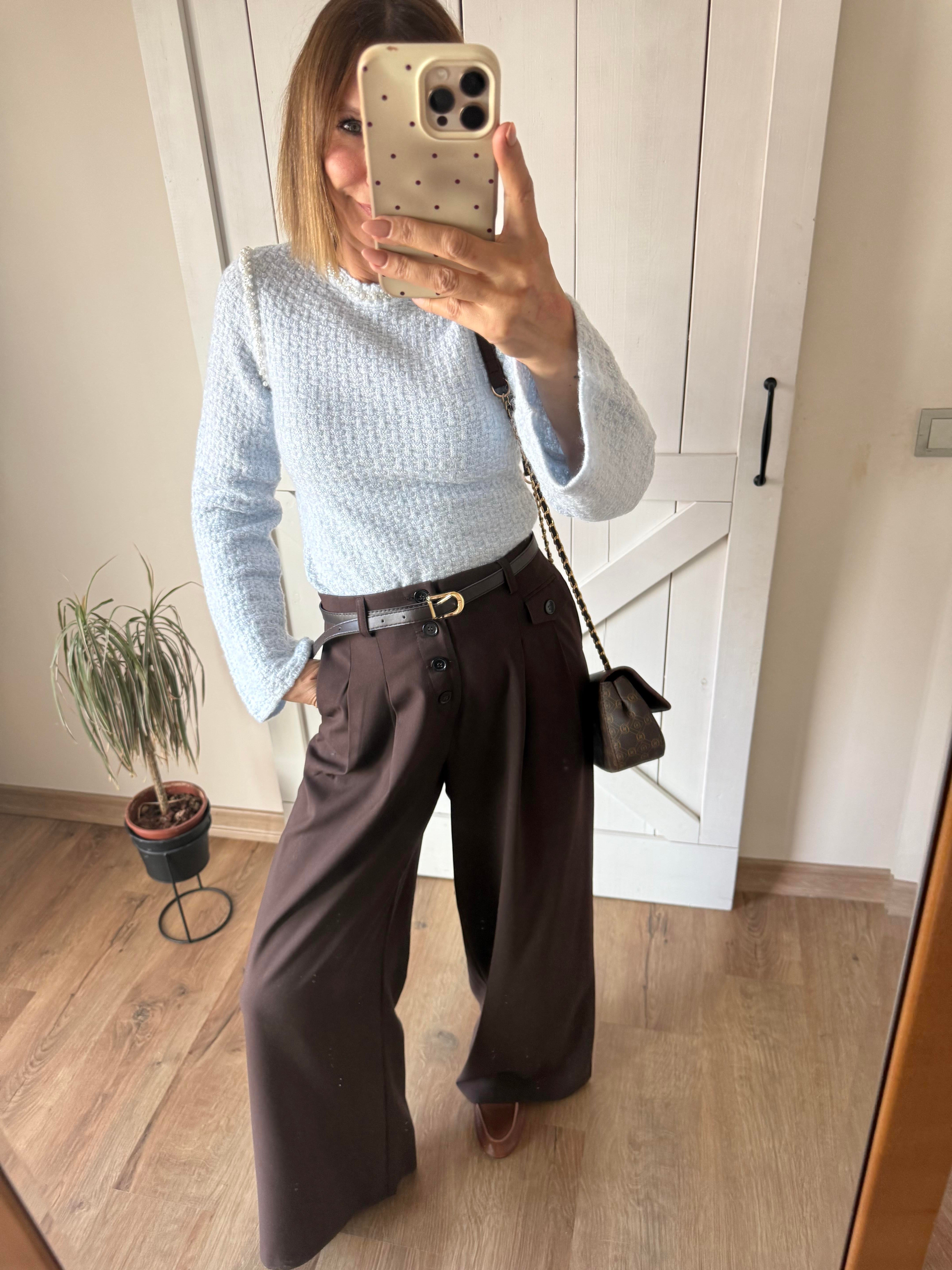 Acı Kahve Dört Düğmeli Palazzo Pantolon