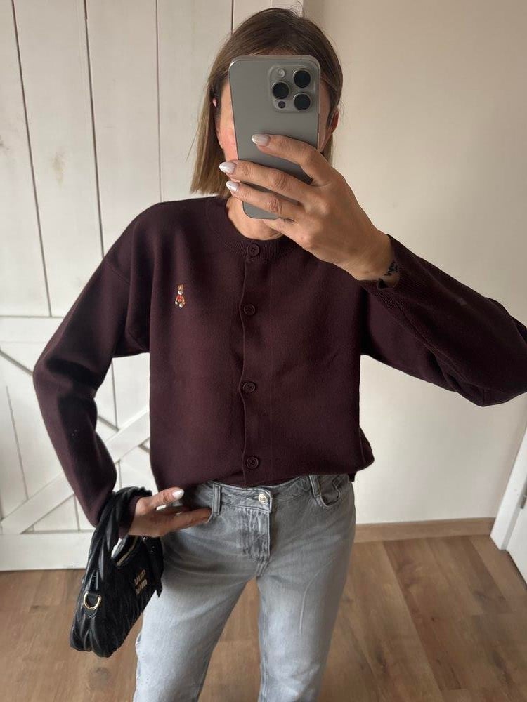 Acı Kahve Nakış Detaylı Kadın Hırka 