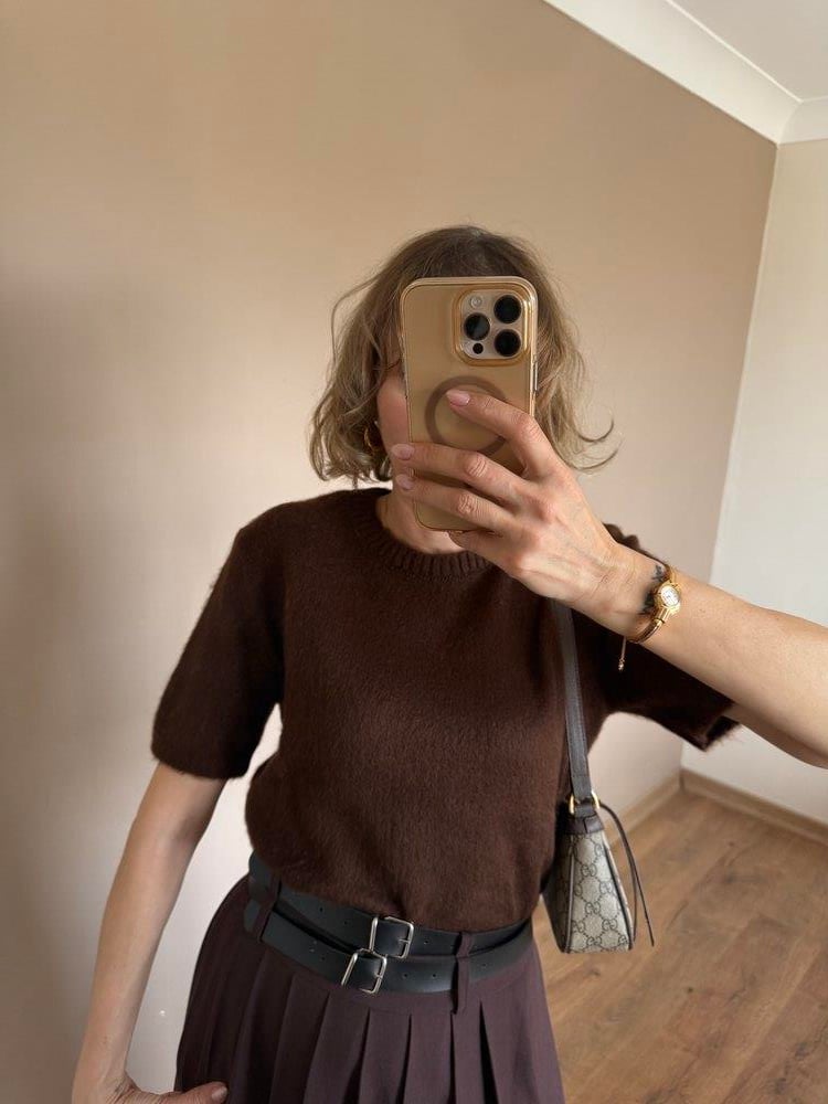 Acı Kahve Yumoş Yarım Kol Kadın Triko 