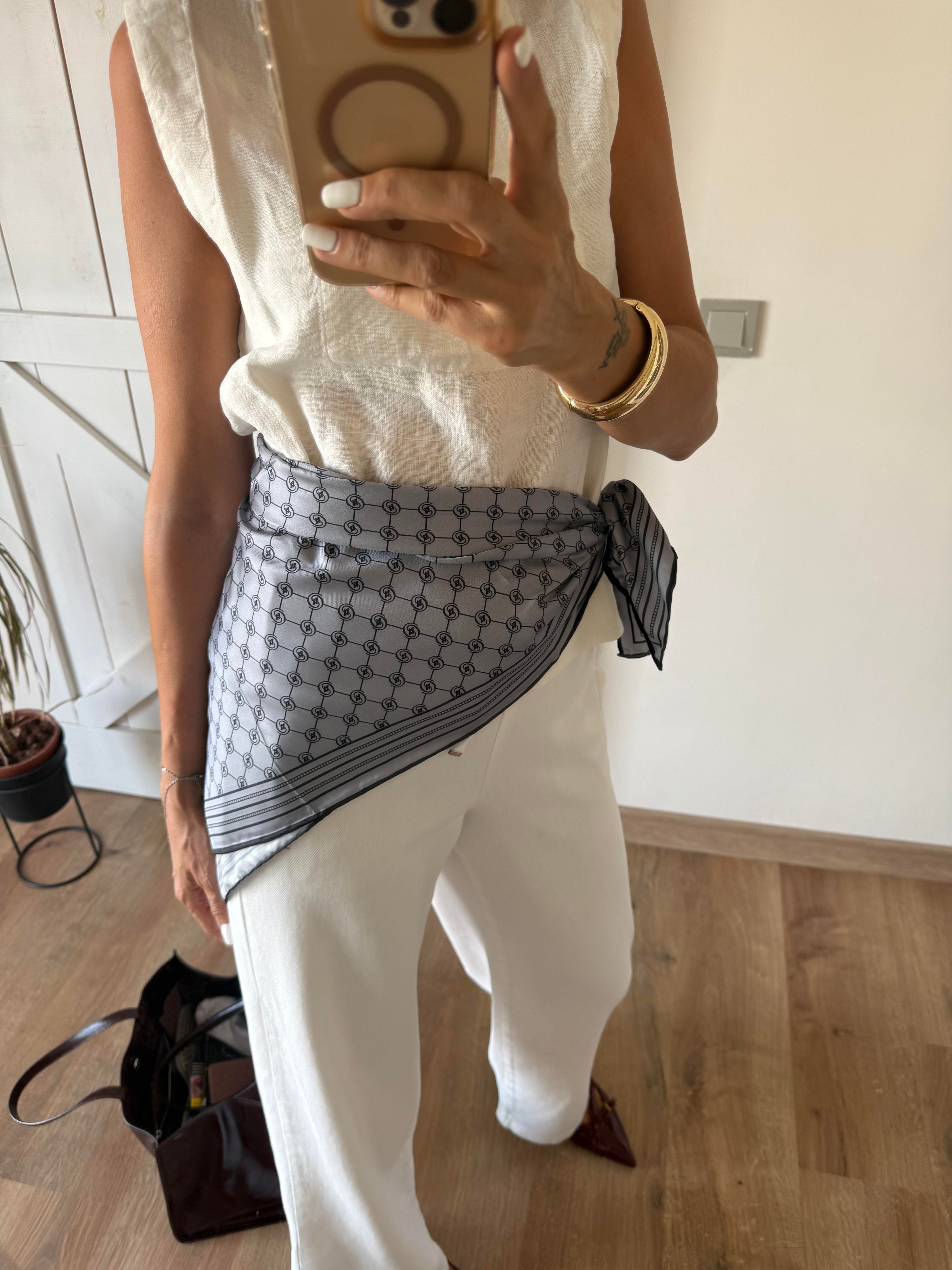 Açık Gri Logolu Kare Premium Şal/Eşarp