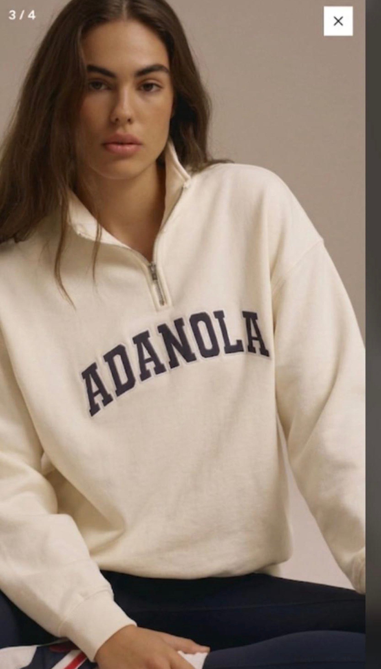 Ada Kırık Beyaz Yarım Fermuarlı Sweatshirt