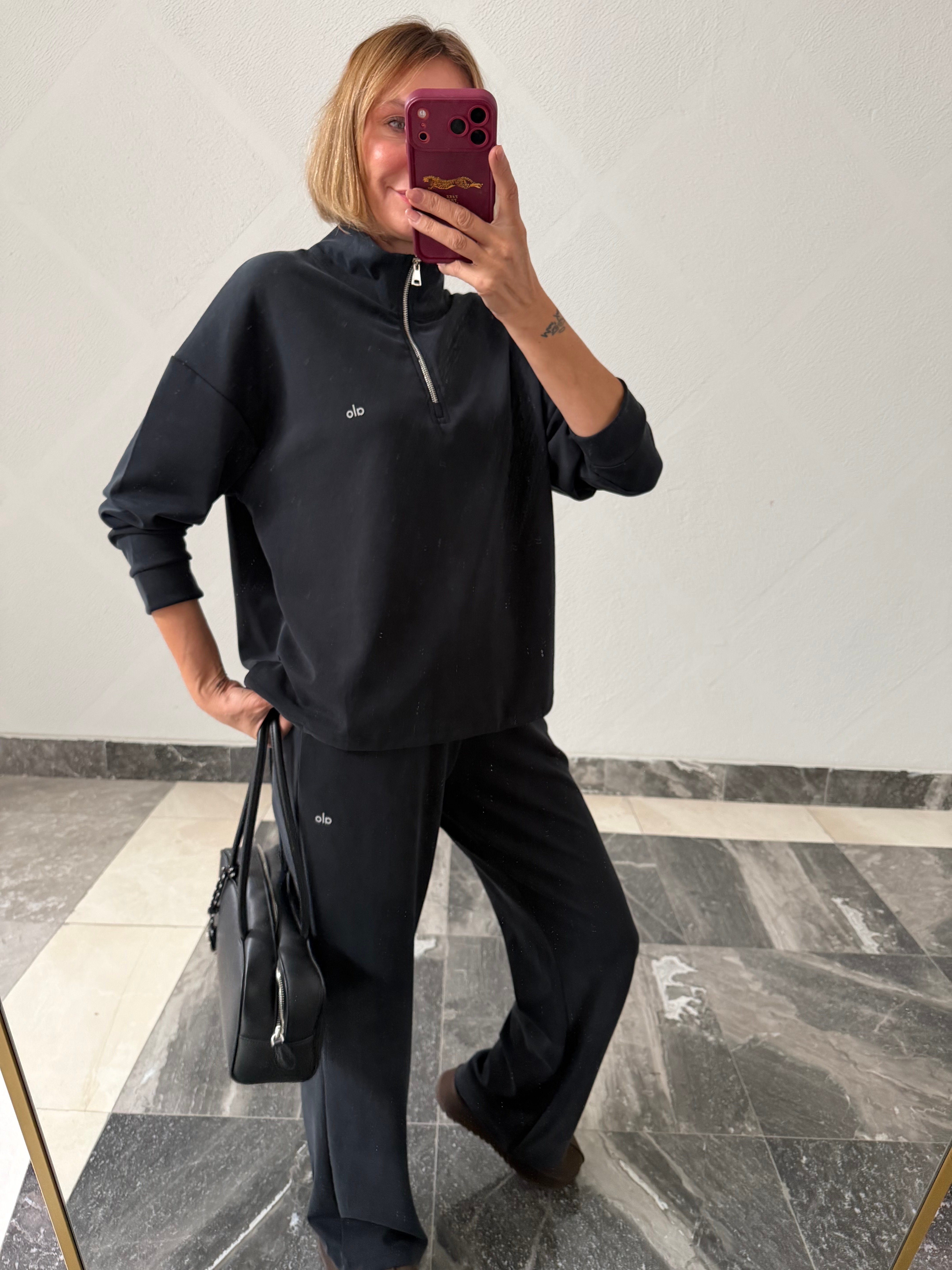 Aloha Antrasit Yarım Fermuarlı Sweat Pantolon Takım