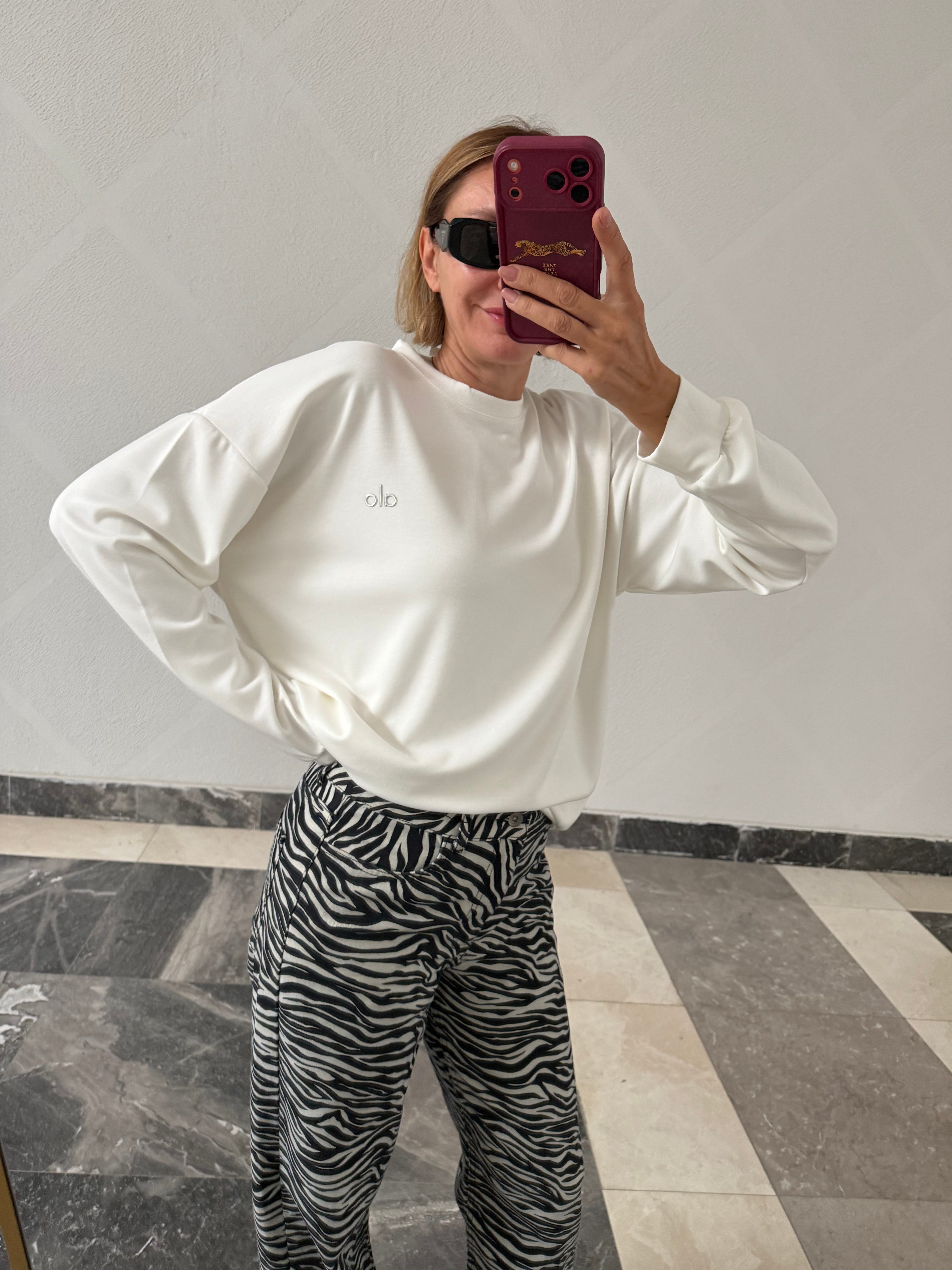 Aloha Beyaz Reflektör Baskılı Sweat
