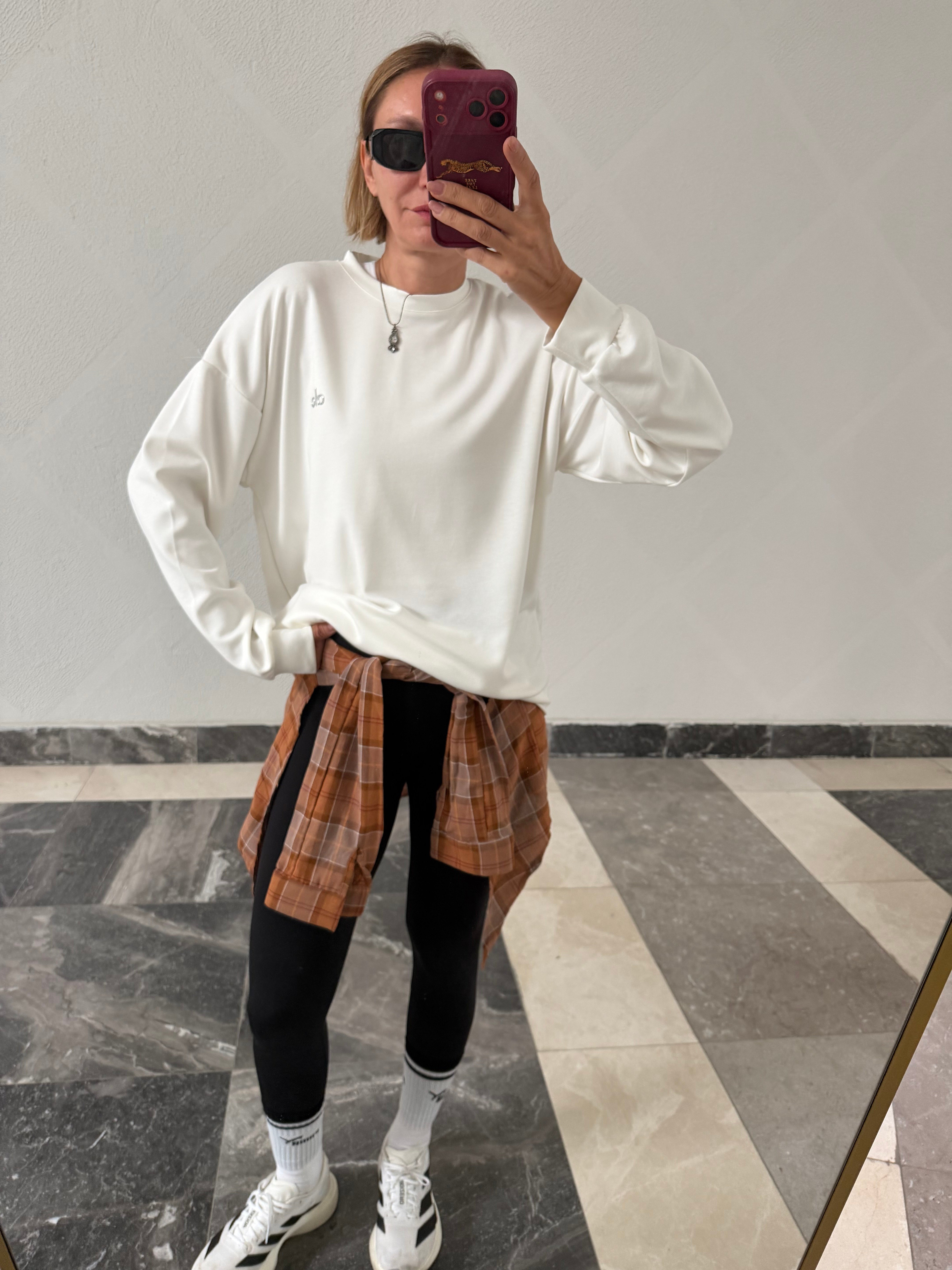 Aloha Beyaz Reflektör Baskılı Sweat