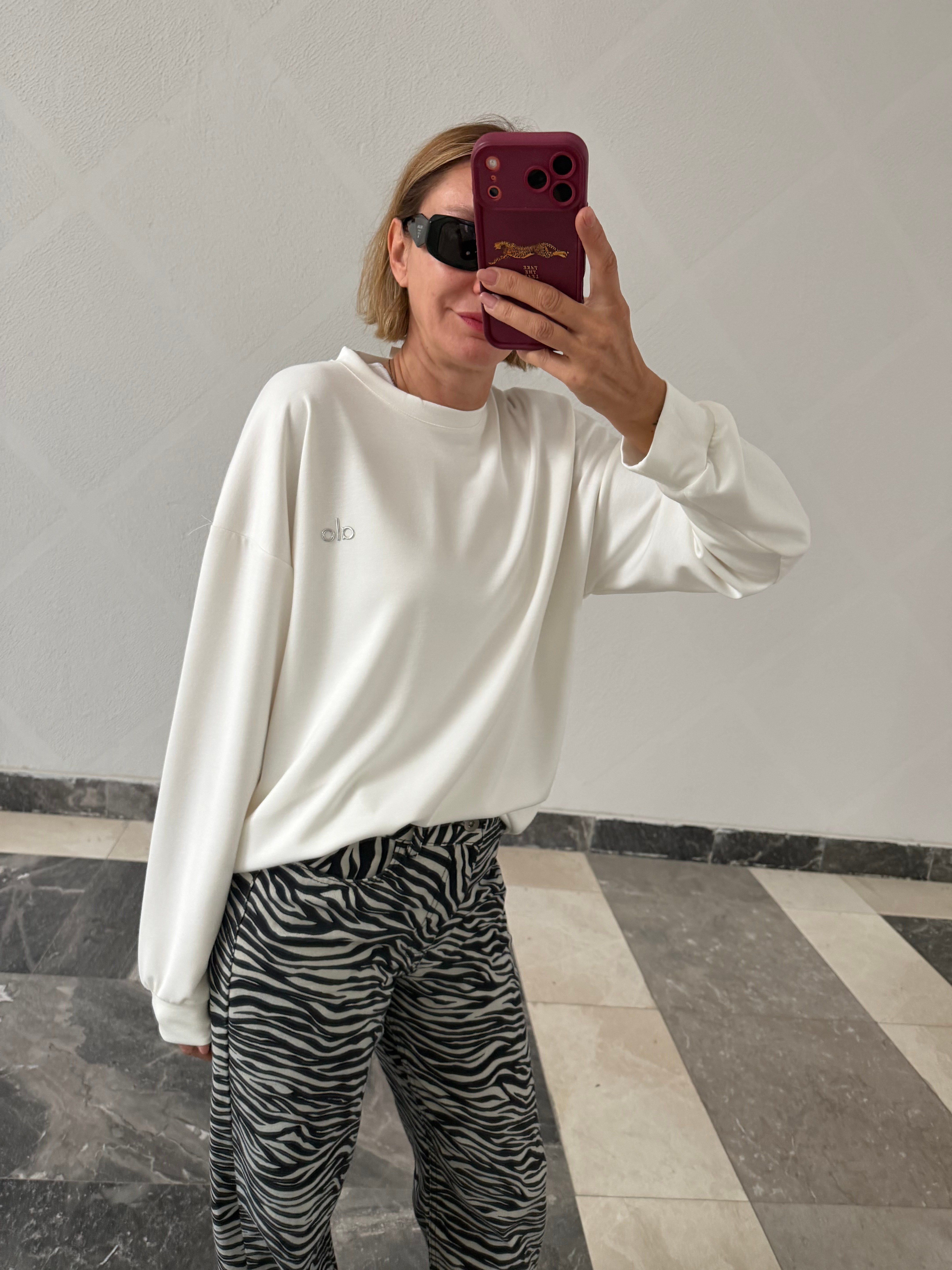 Aloha Beyaz Reflektör Baskılı Sweat