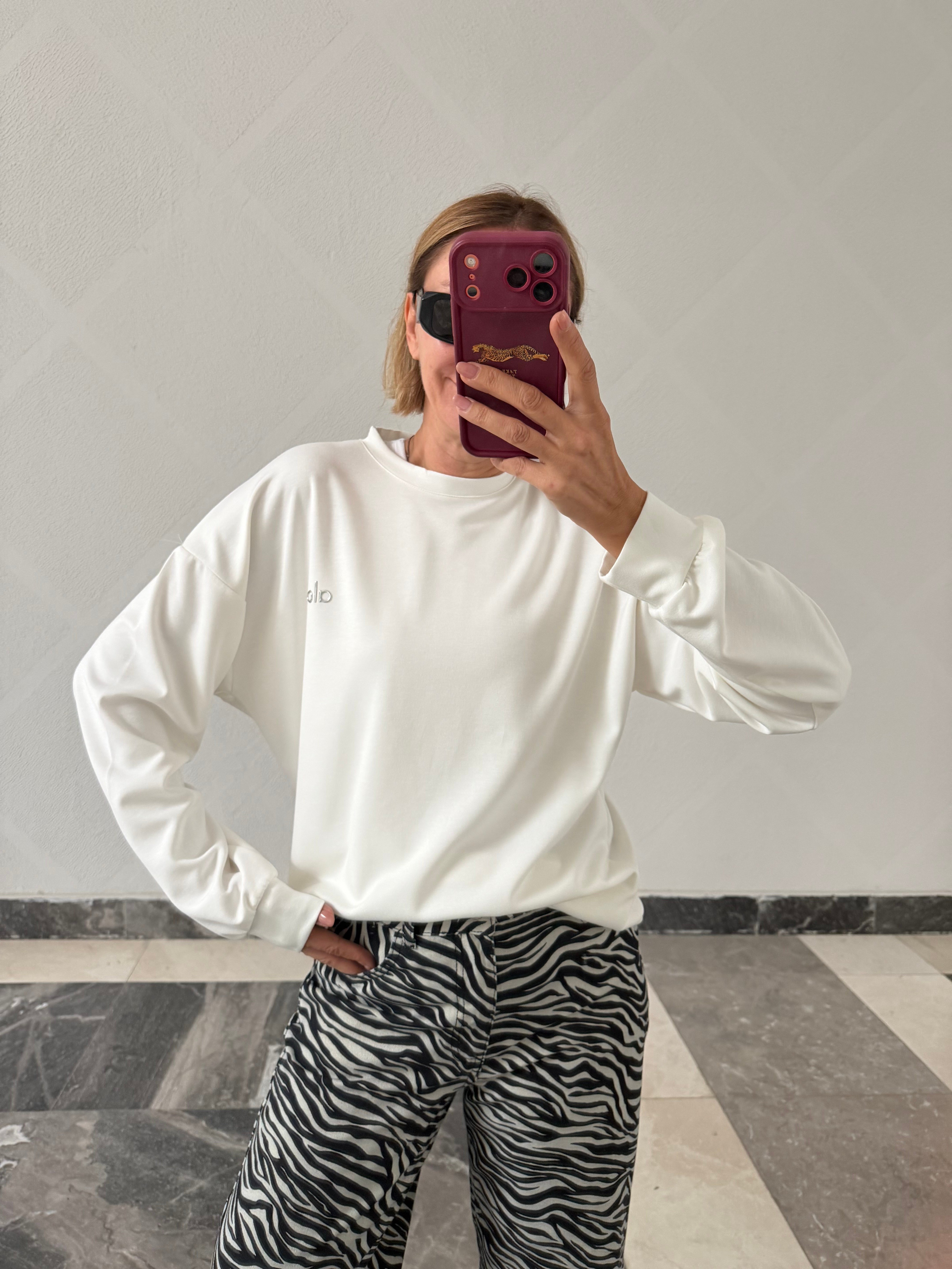 Aloha Beyaz Reflektör Baskılı Sweat