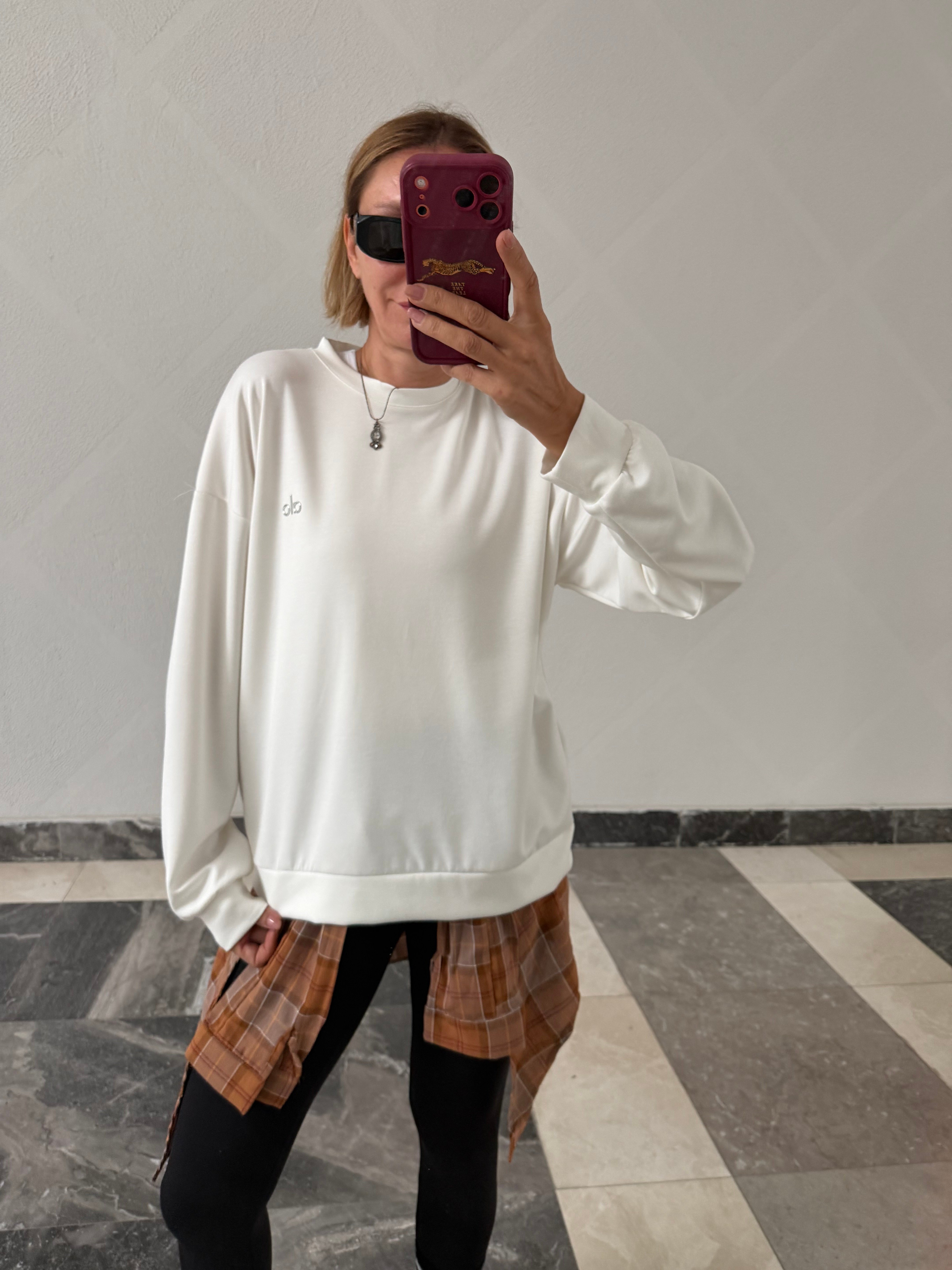 Aloha Beyaz Reflektör Baskılı Sweat