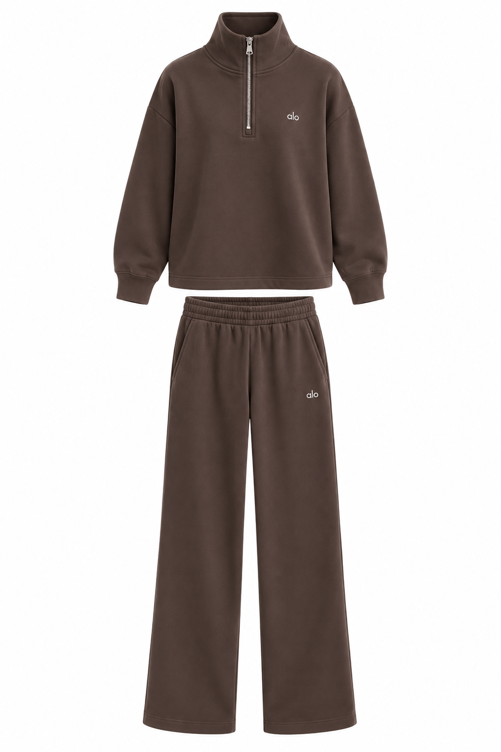 Aloha Kahve Krem Yarım Fermuarlı Sweat Pantolon Takım