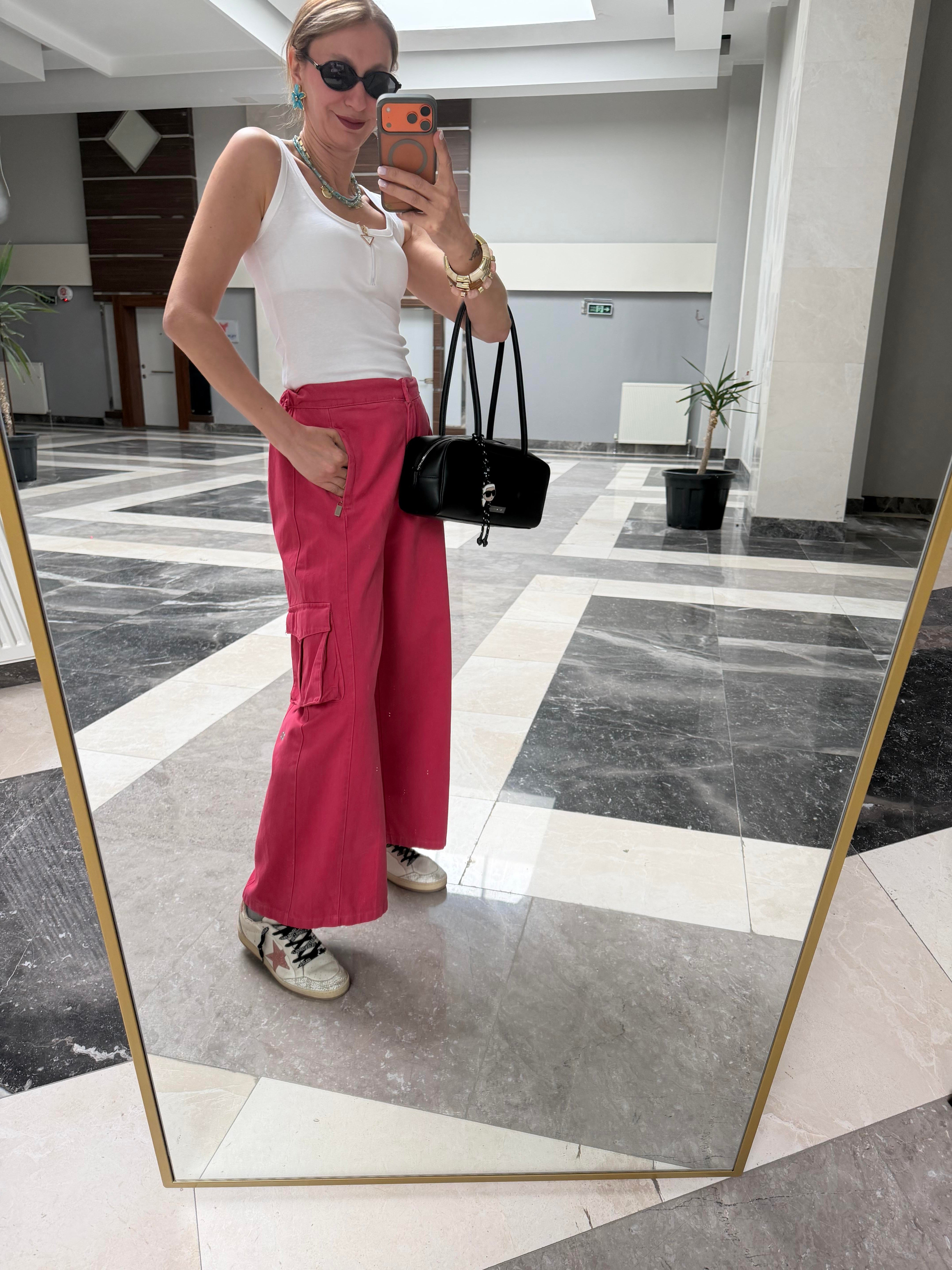 Aloha Kargo Cepli Pembe Pantolon