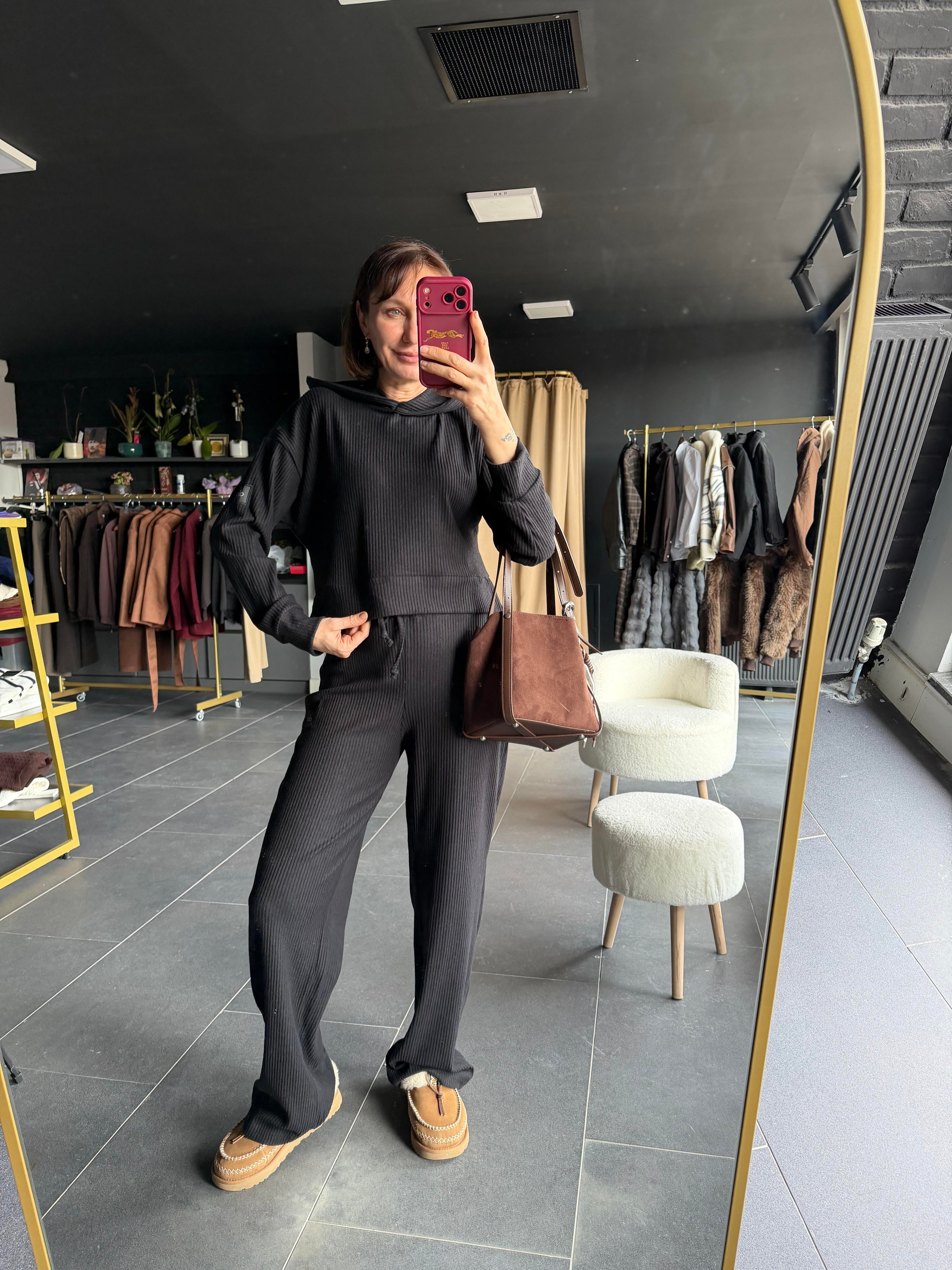 Aloha Siyah Kapüşonlu Sweat Pantolon Takım