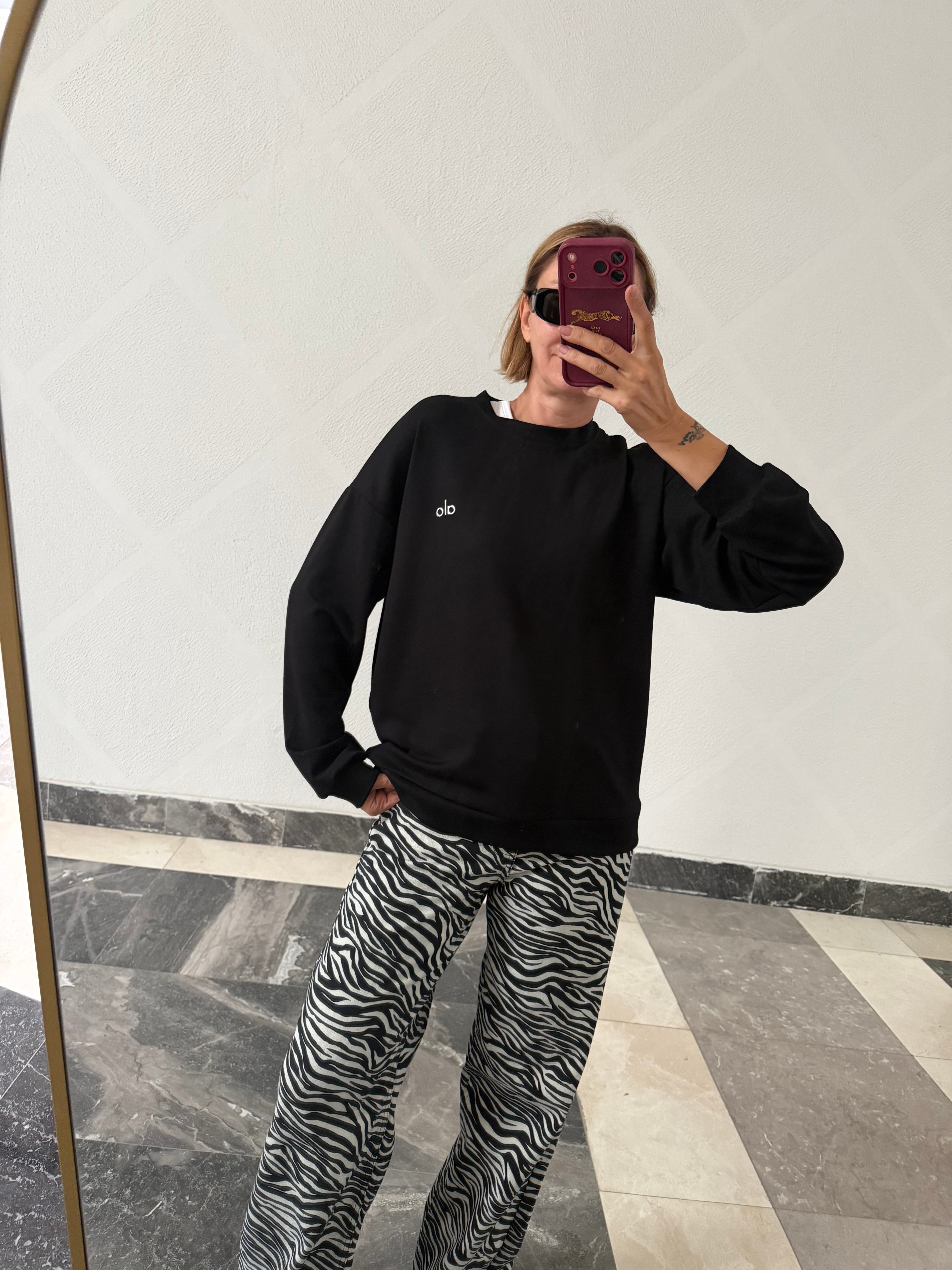 Aloha Siyah Reflektör Baskılı Sweat