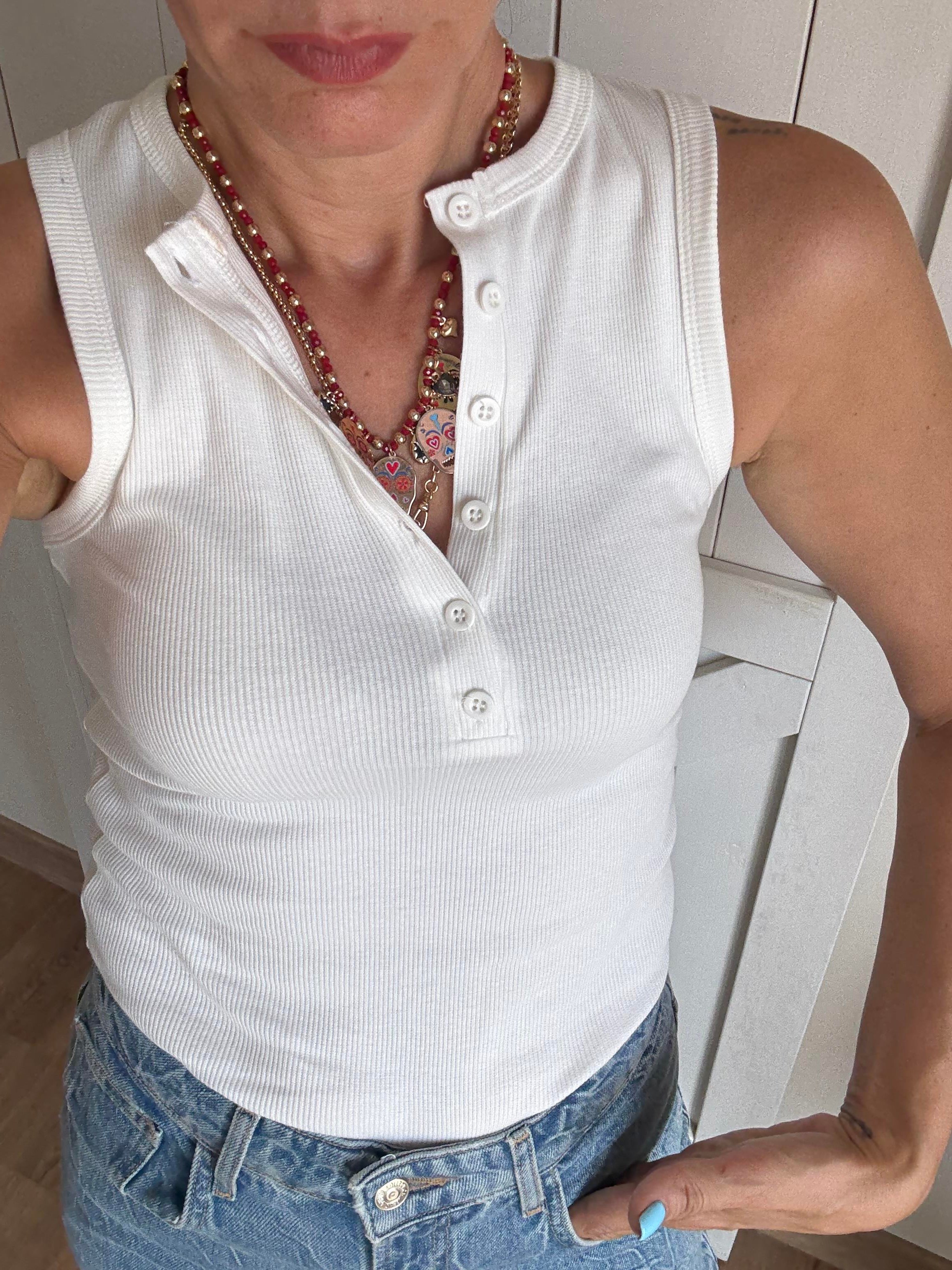 Altı Düğmeli Fitilli Beyaz Atlet